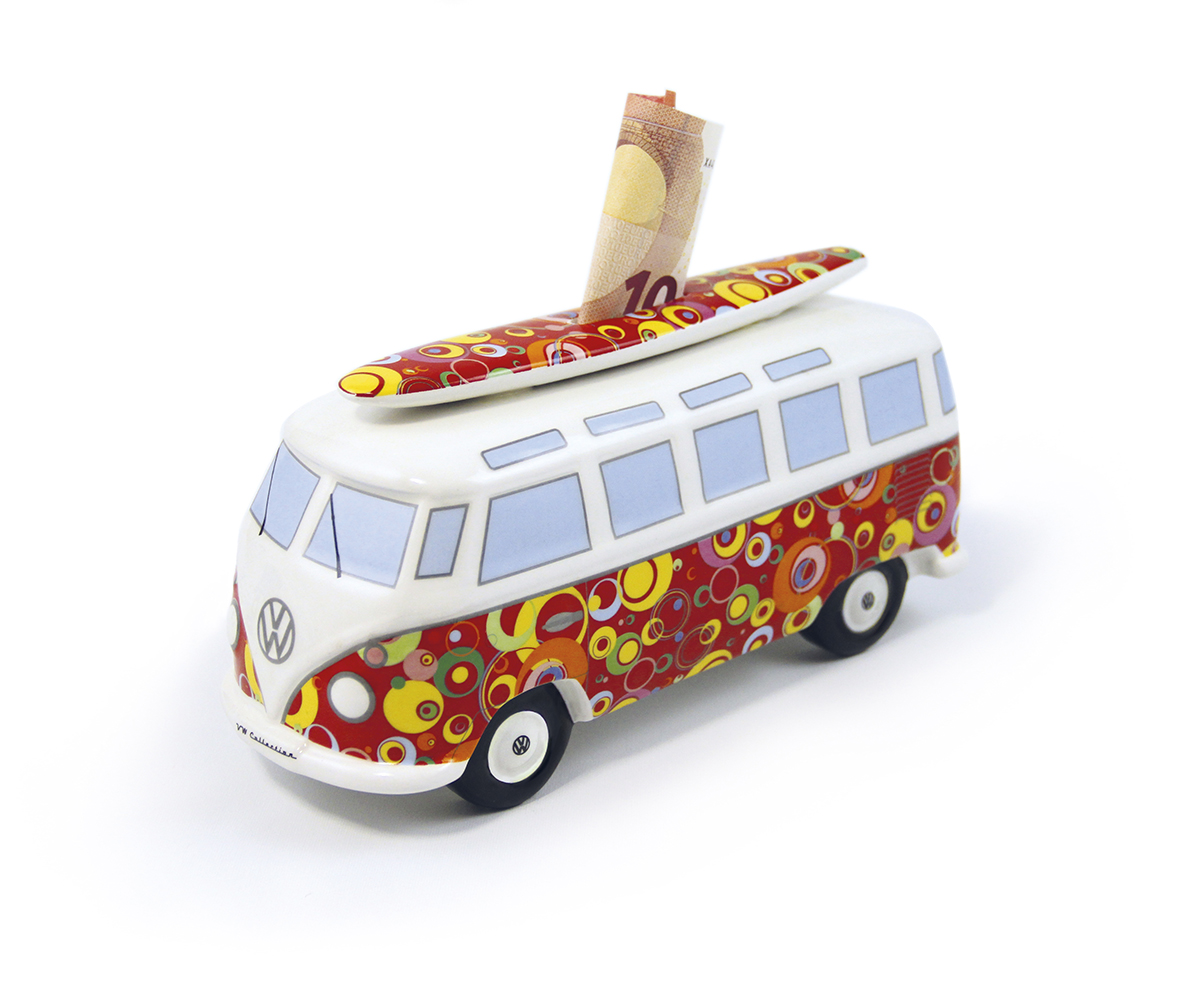 VW T1 Bulli Bus Piggy Bank with Surfboard (1:18)