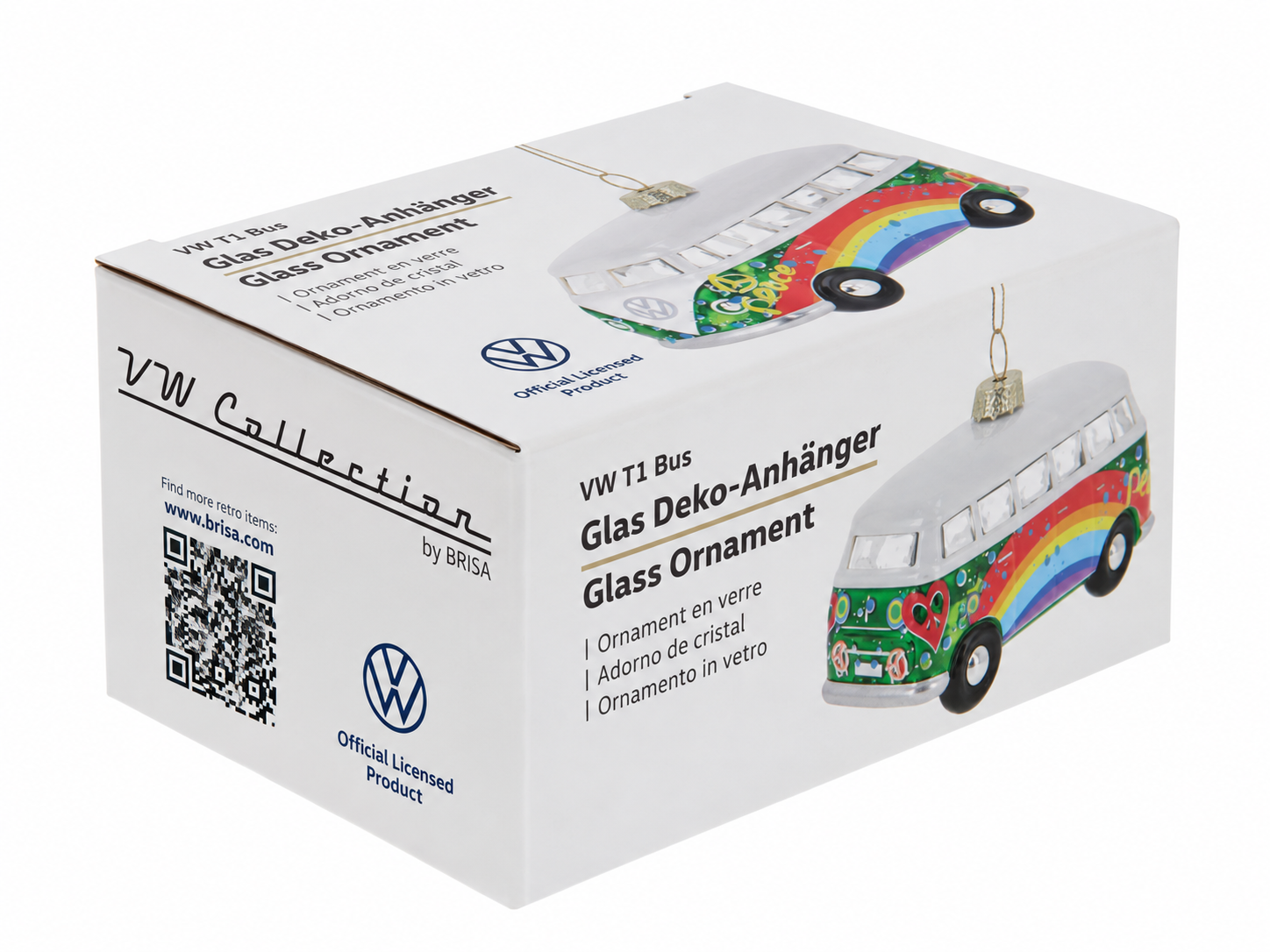 VW T1 Bulli Bus Deko-Anhänger & Weihnachtsschmuck aus Glas in Geschenkbox (Maßstab 1:40)