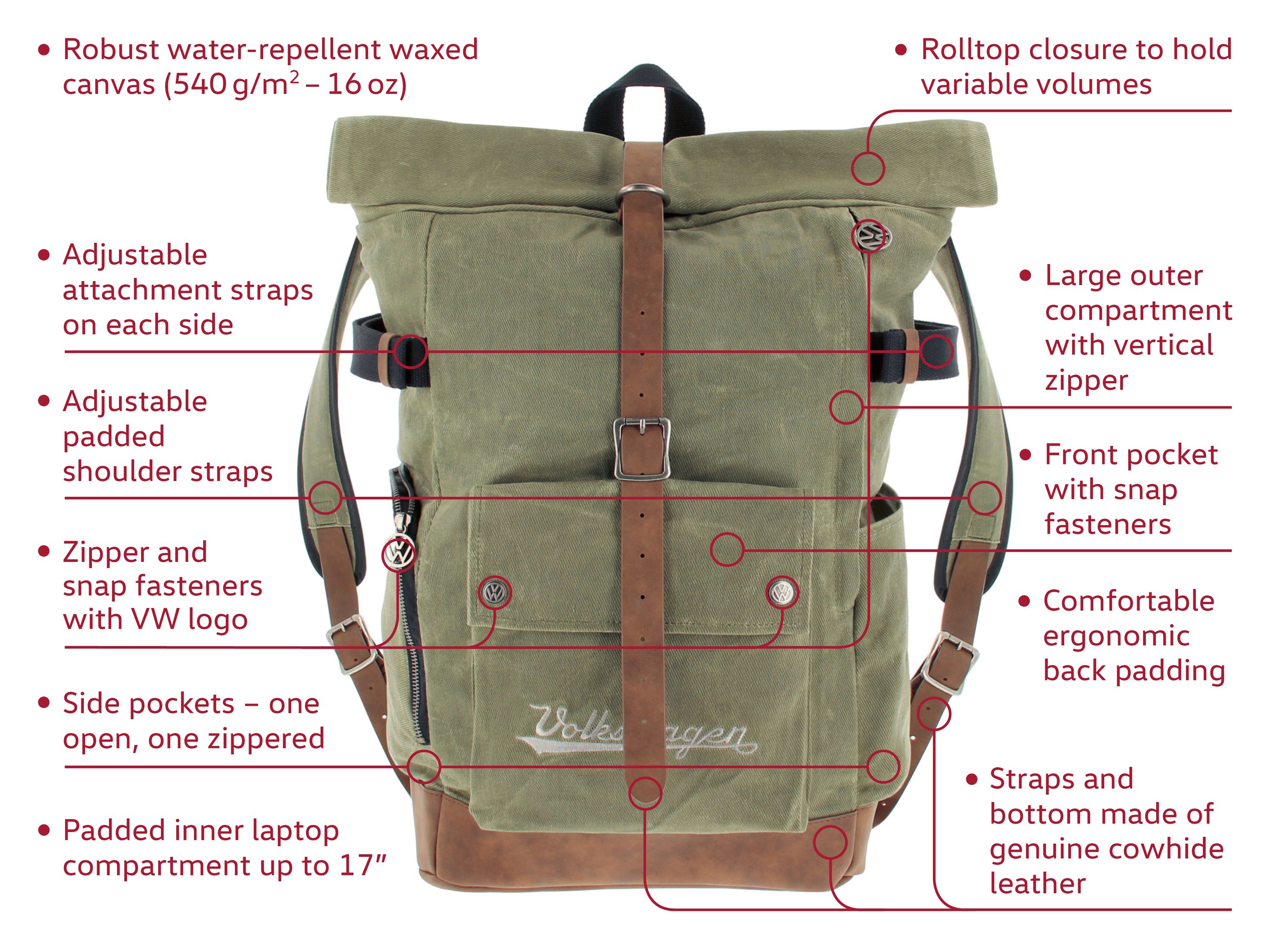 VW Vintage Rolltop Backpack (variable volume)
