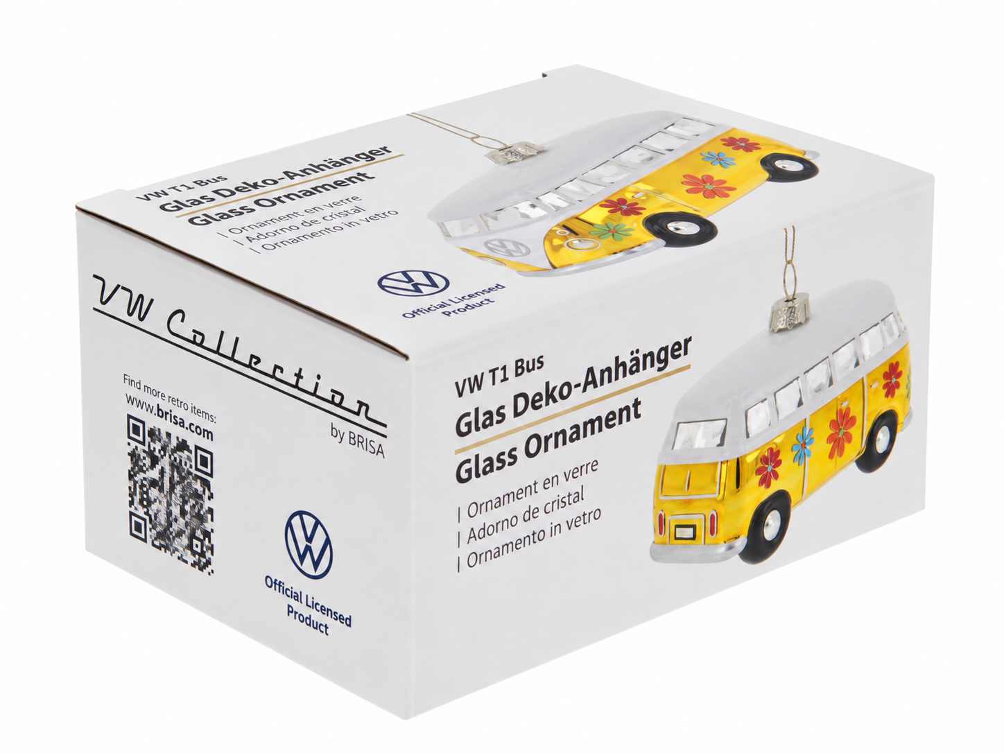 VW T1 Bulli Bus Deko-Anhänger & Weihnachtsschmuck aus Glas in Geschenkbox (Maßstab 1:40)