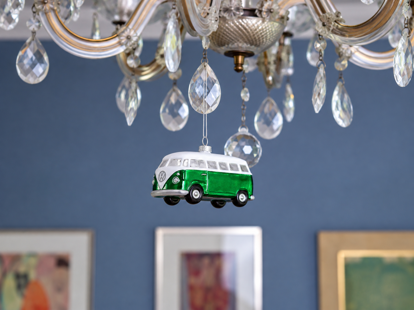 VW T1 Bulli Bus Deko-Anhänger & Weihnachtsschmuck aus Glas in Geschenkbox (Maßstab 1:40)