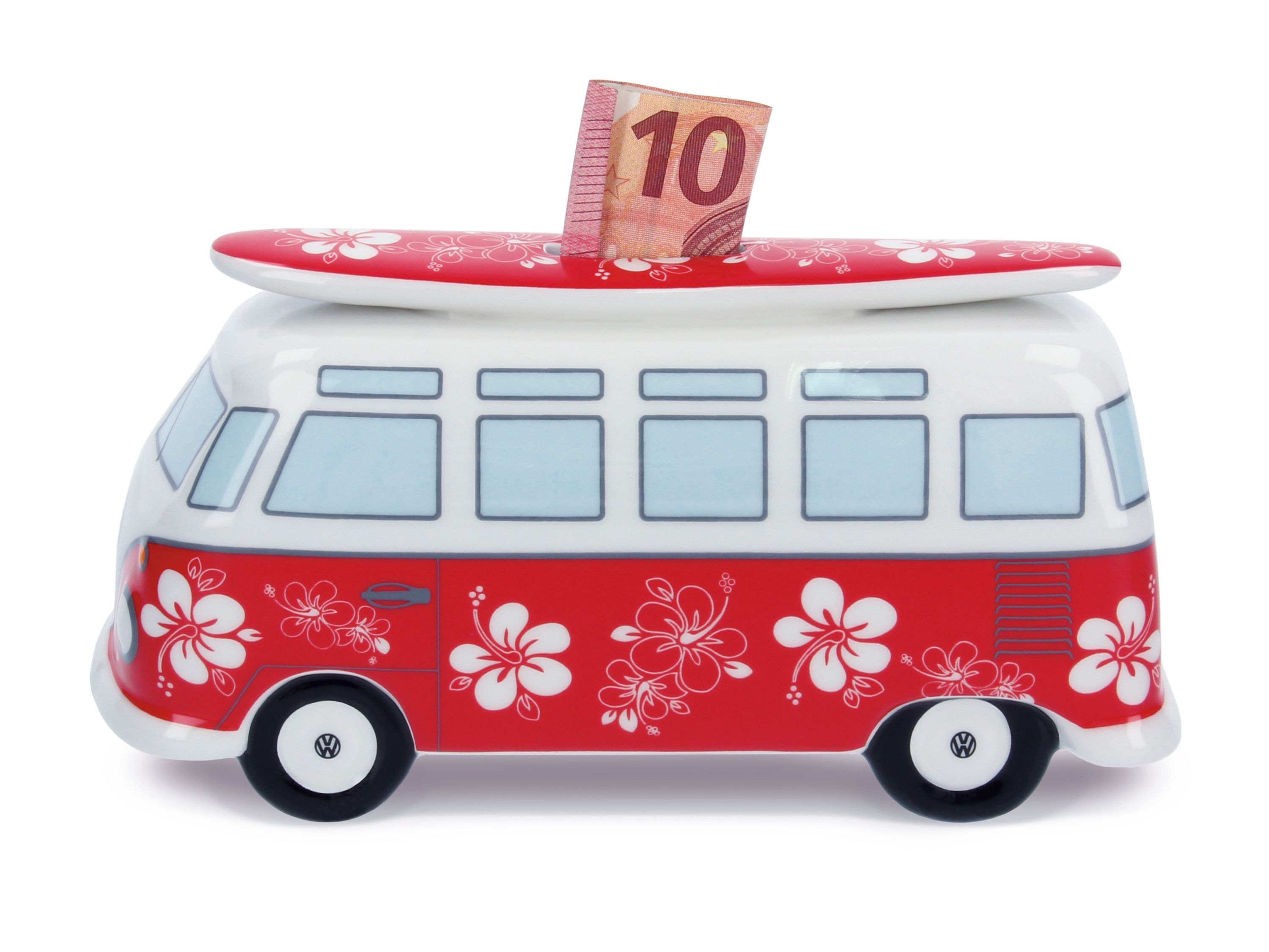 VW T1 Bulli Bus Spardose mit Surfbrett (1:18)