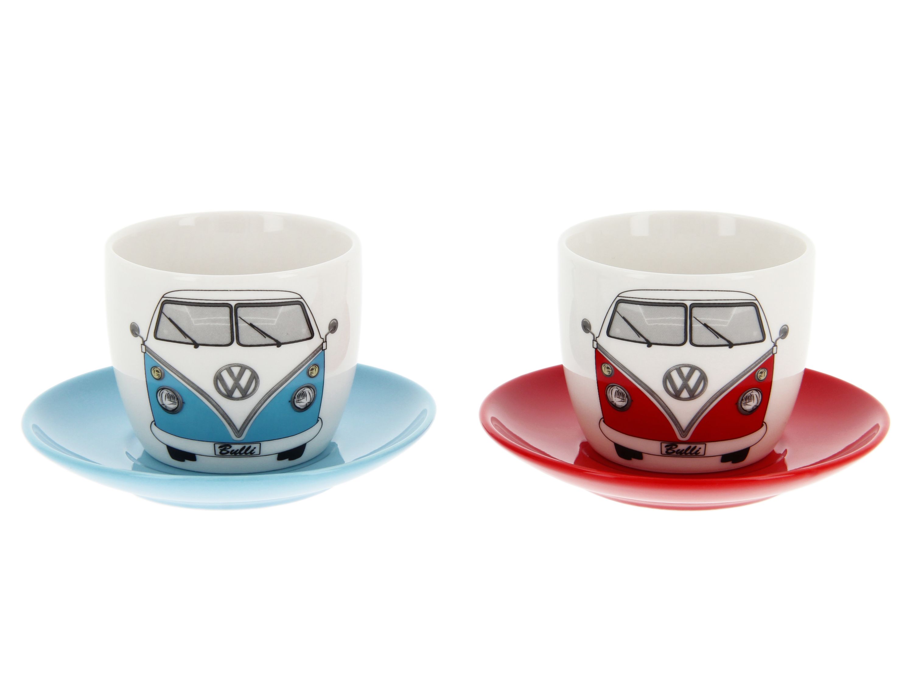 VW T1 Bus Tazzine da caffè Espresso, Set di 2 pezzi, 100ml - Fronte/rosso&blu