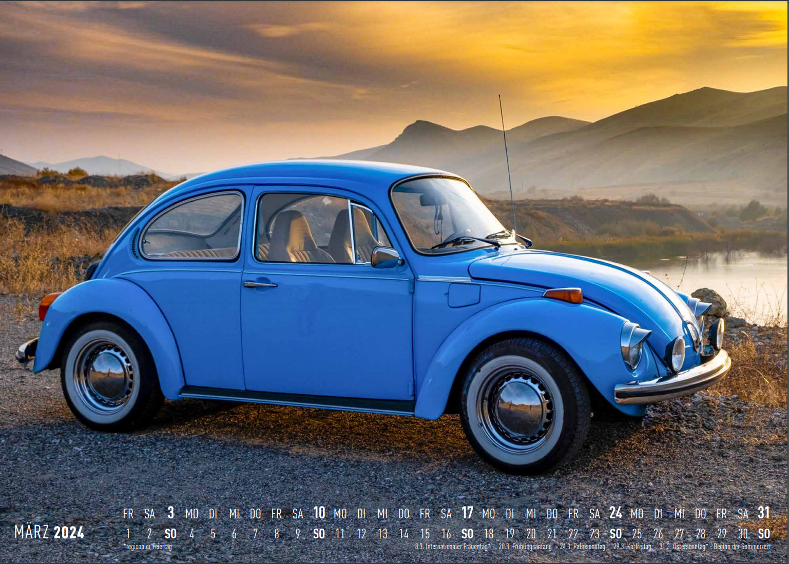 Calendario Volkswagen T1 Bus o Escarabajo 2024 (Grande 70x50cm / Pequeño 30x30cm)