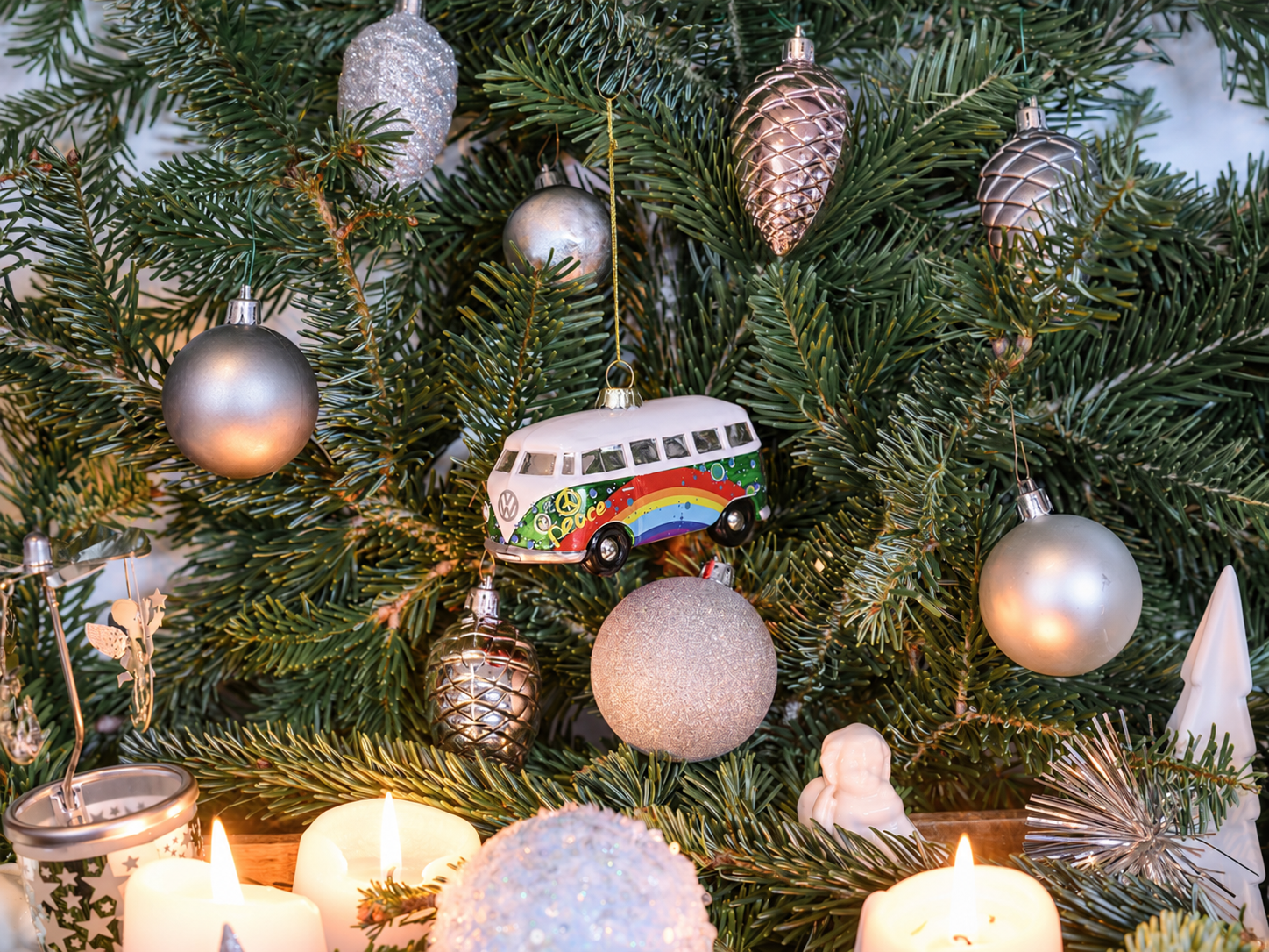 VW T1 Bulli Bus Deko-Anhänger & Weihnachtsschmuck aus Glas in Geschenkbox (Maßstab 1:40)