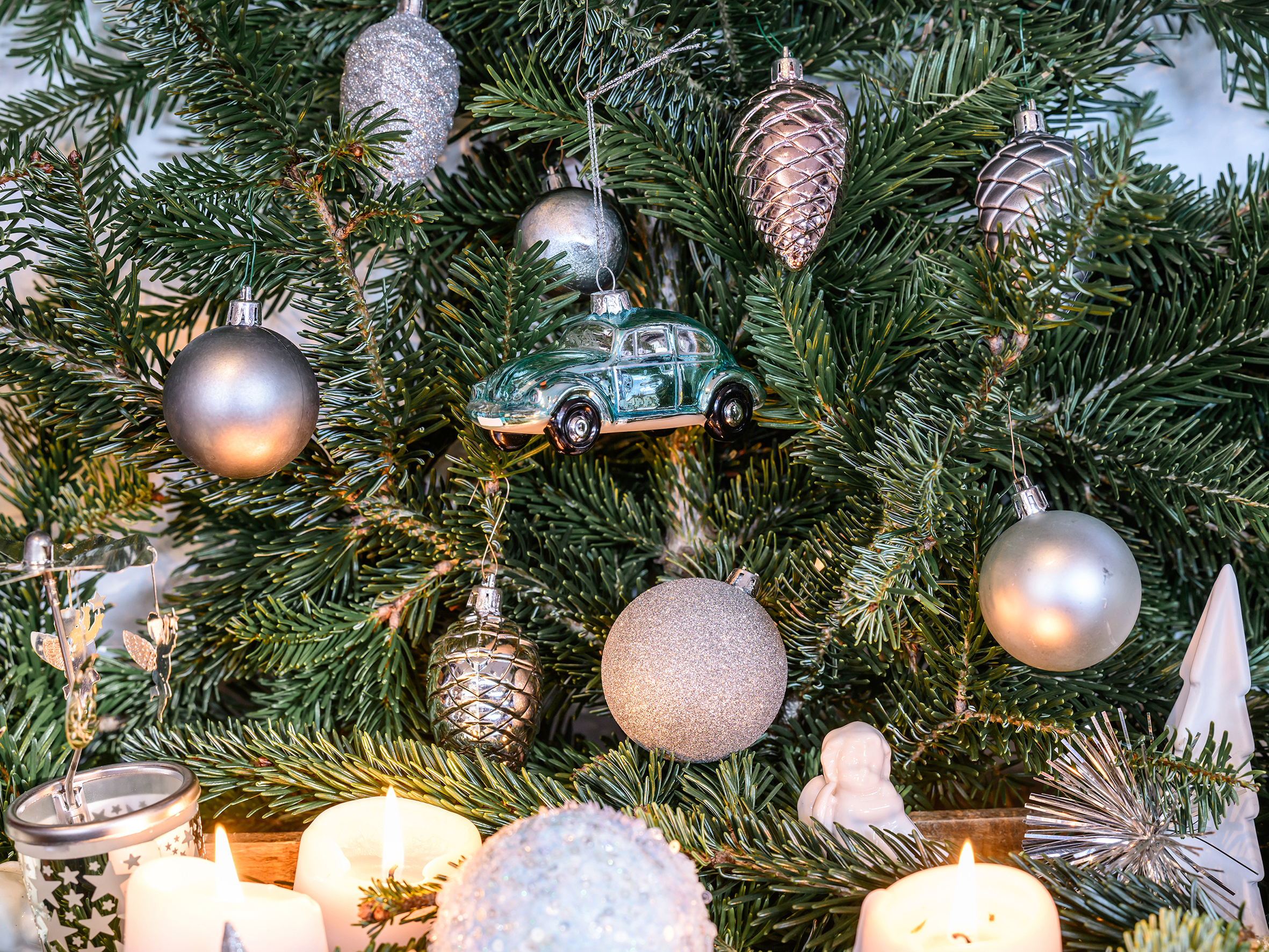 Pendentifs décoratifs VW Coccinelle & décorations de Noël en verre en boîte cadeau
