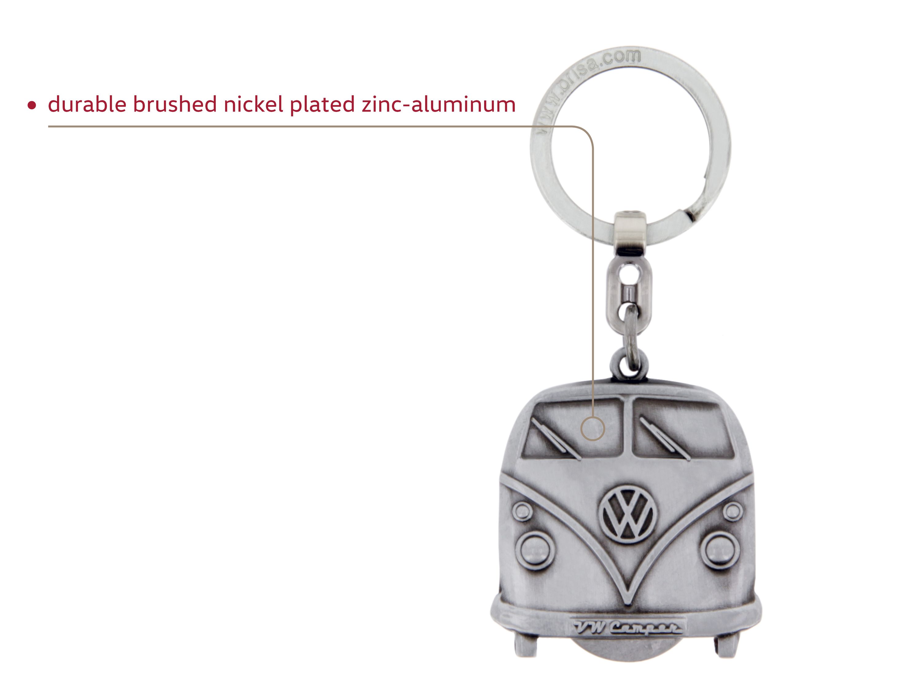 VW T1 Bulli bus keychain with shopping cart chip in gift box - antique silver look
