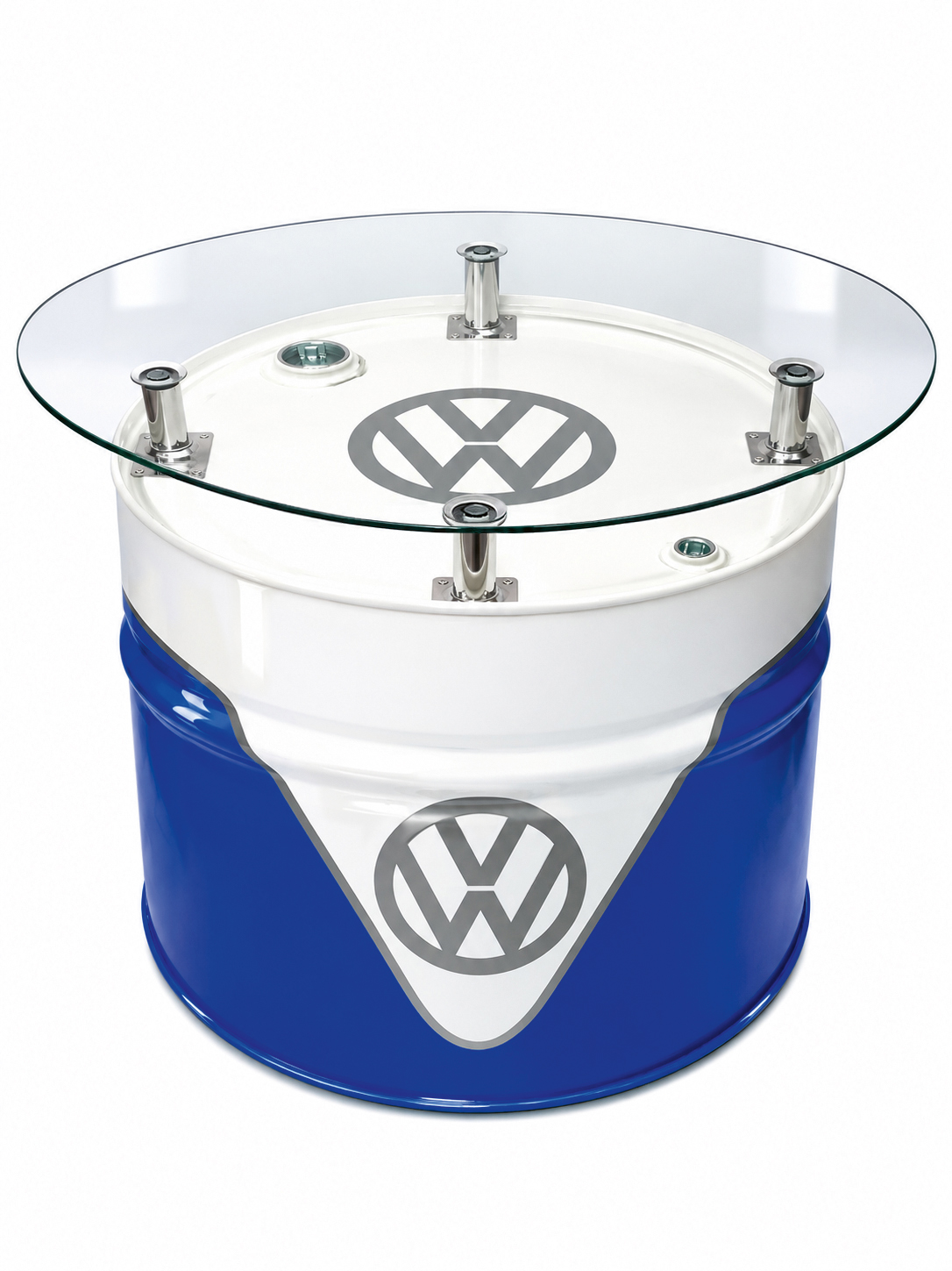 VW T1 Bus Ölfass-Tisch (rot/weiß oder blau/weiß)