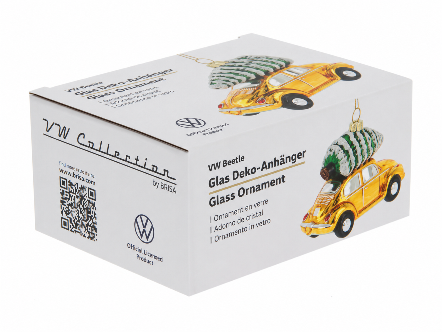 VW Käfer Deko-Anhänger & Weihnachtsschmuck aus Glas in Geschenkbox (Maßstab 1:40)
