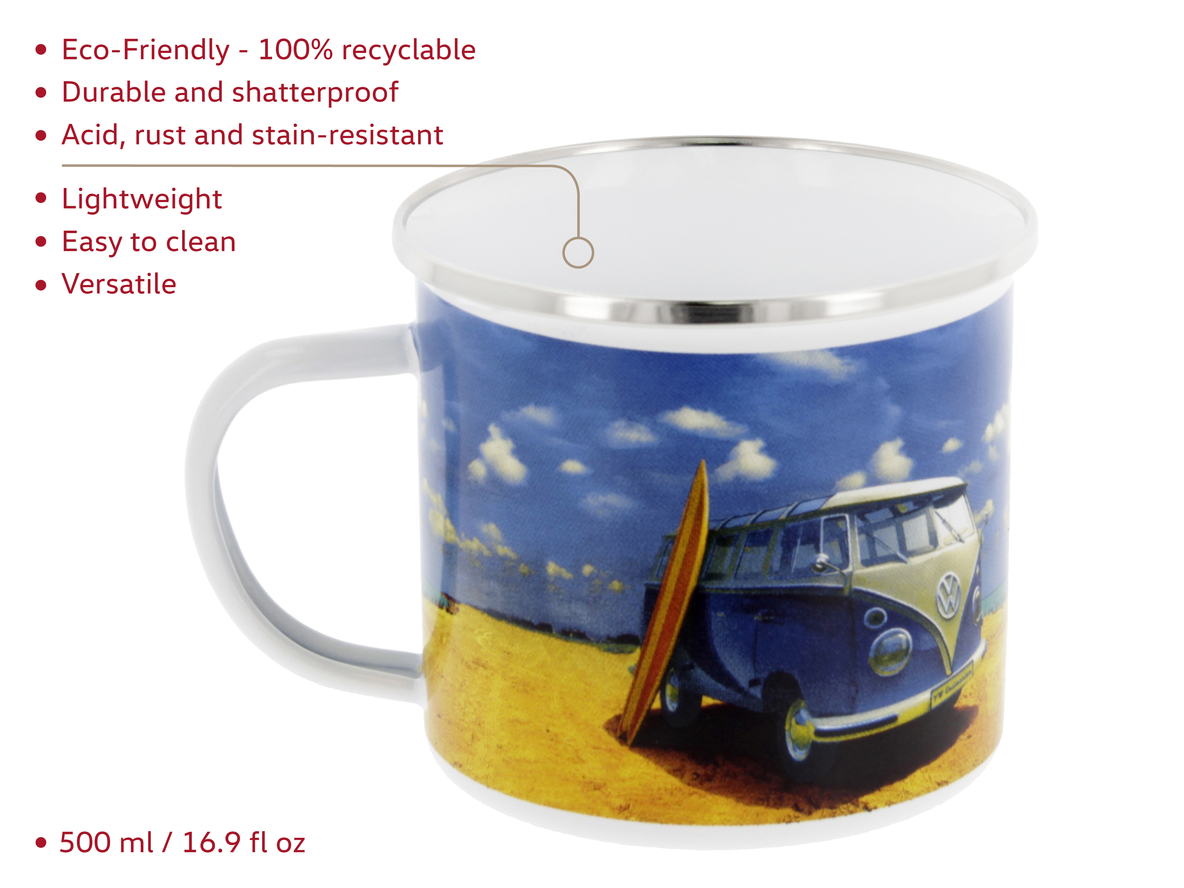 VOLKSWAGEN BUS VW T1 Combi Tasse émaillé 500ml - Parade/beige