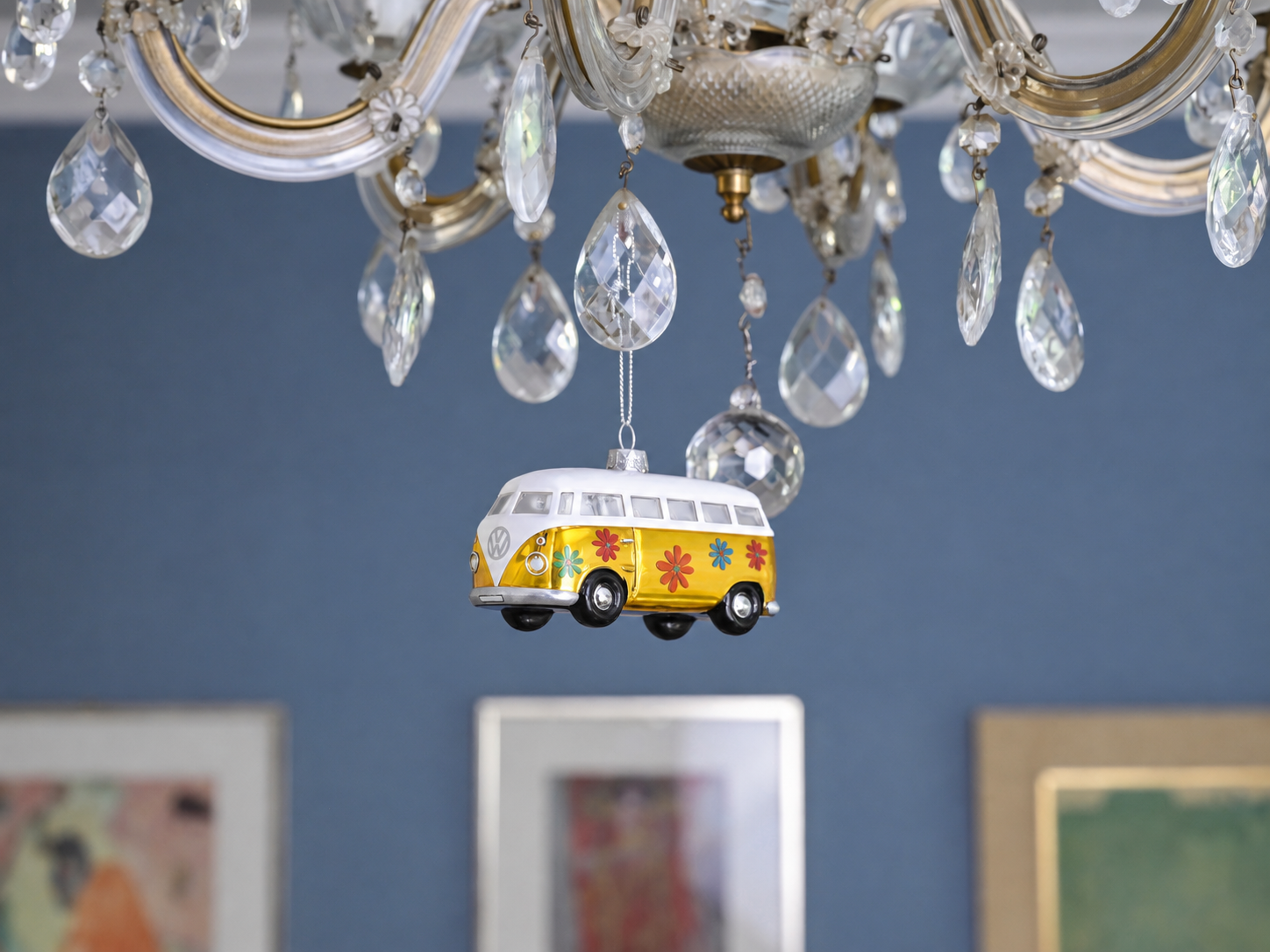 VW T1 Bulli Bus Deko-Anhänger & Weihnachtsschmuck aus Glas in Geschenkbox (Maßstab 1:40)