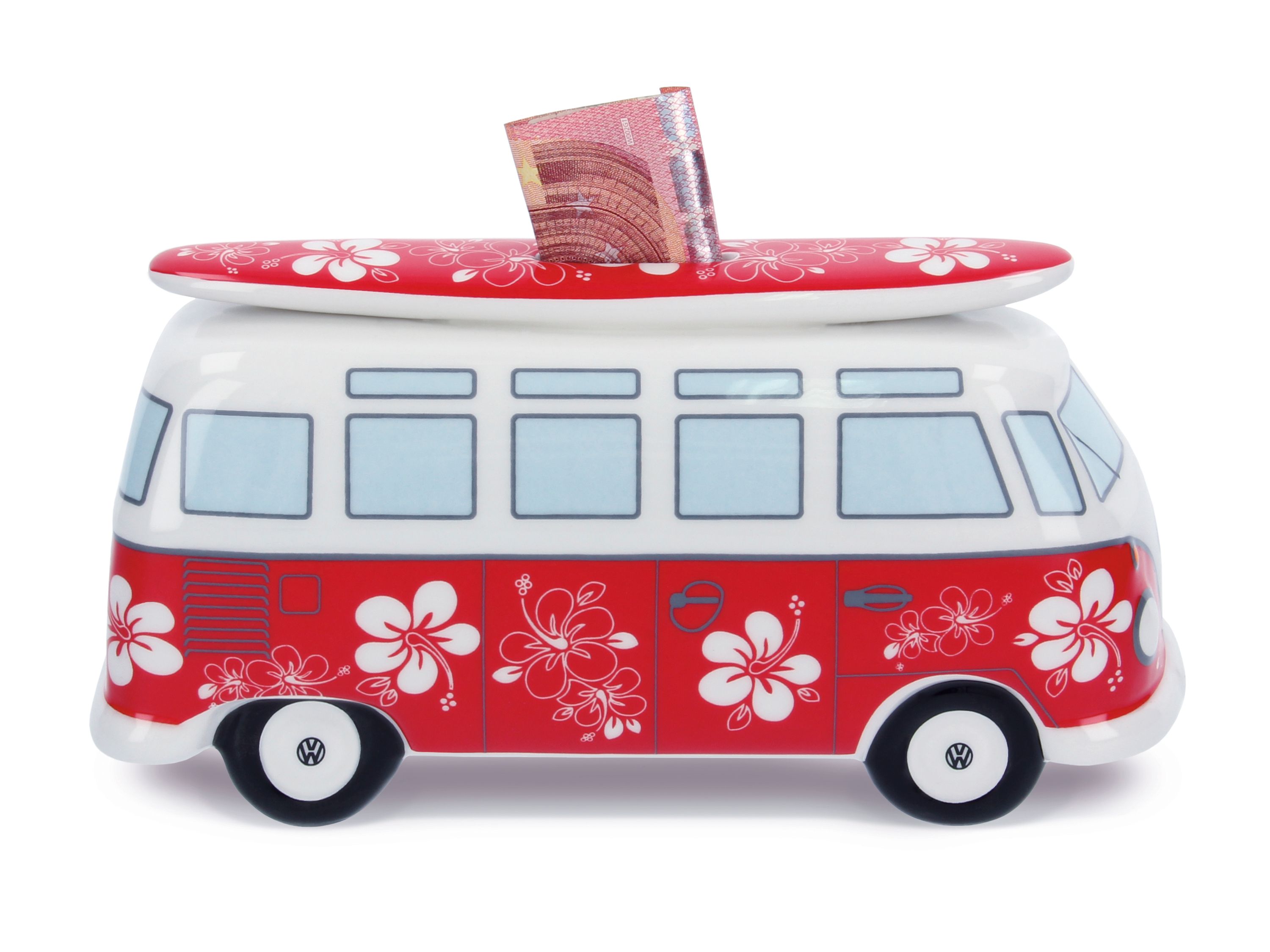 VW T1 Bulli Bus Spardose mit Surfbrett (1:18)