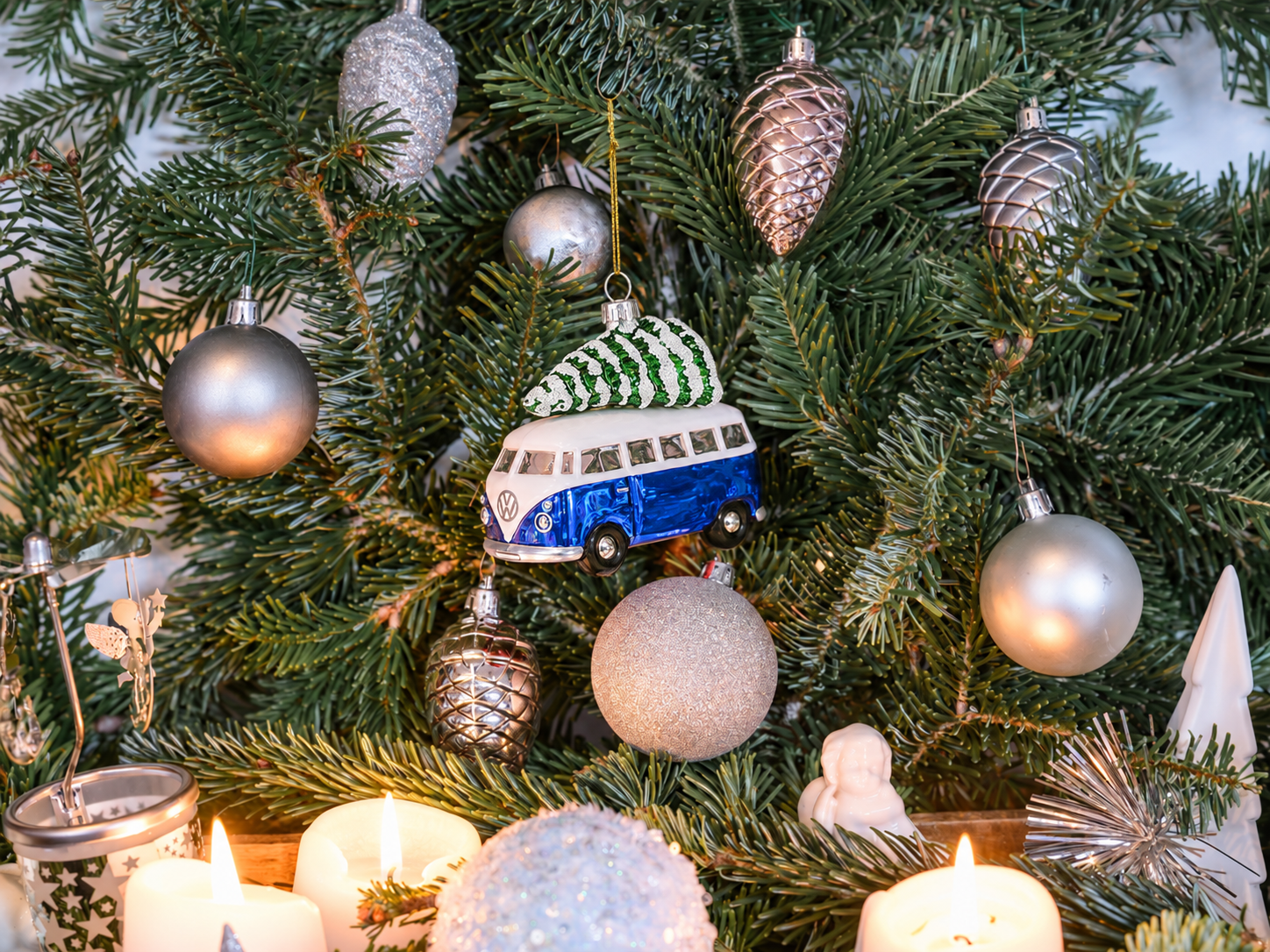 VW T1 Bulli Bus Deko-Anhänger & Weihnachtsschmuck aus Glas in Geschenkbox (Maßstab 1:40)