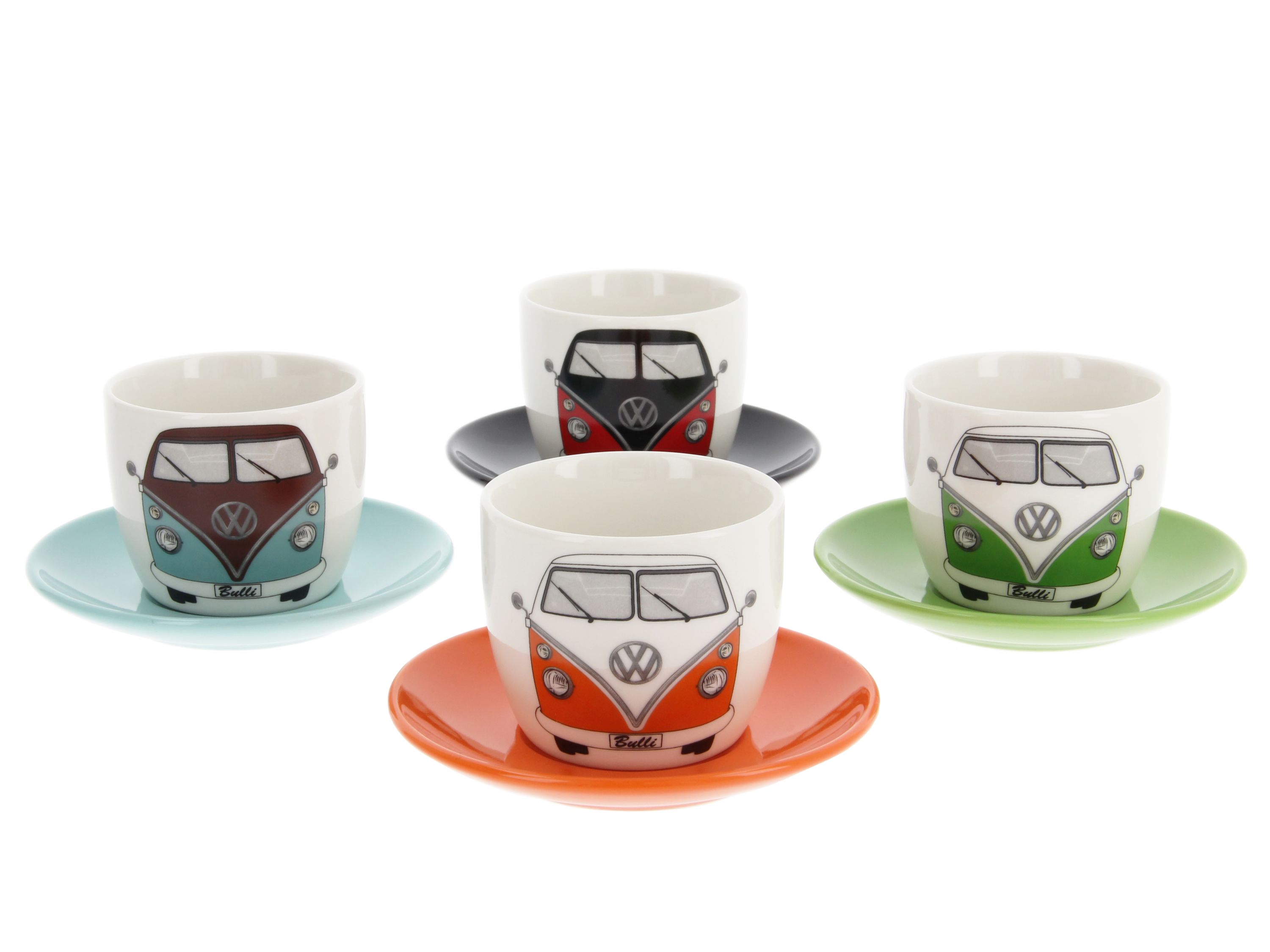 VW T1 Bus Tazzine da caffè Espresso, Set di 4 pezzi, 100ml - Fronte/Multicolore