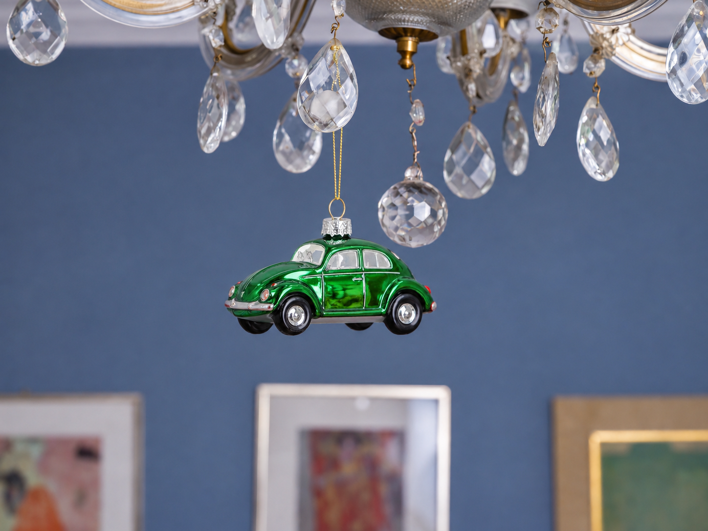 VW Käfer Deko-Anhänger & Weihnachtsschmuck aus Glas in Geschenkbox (Maßstab 1:40)