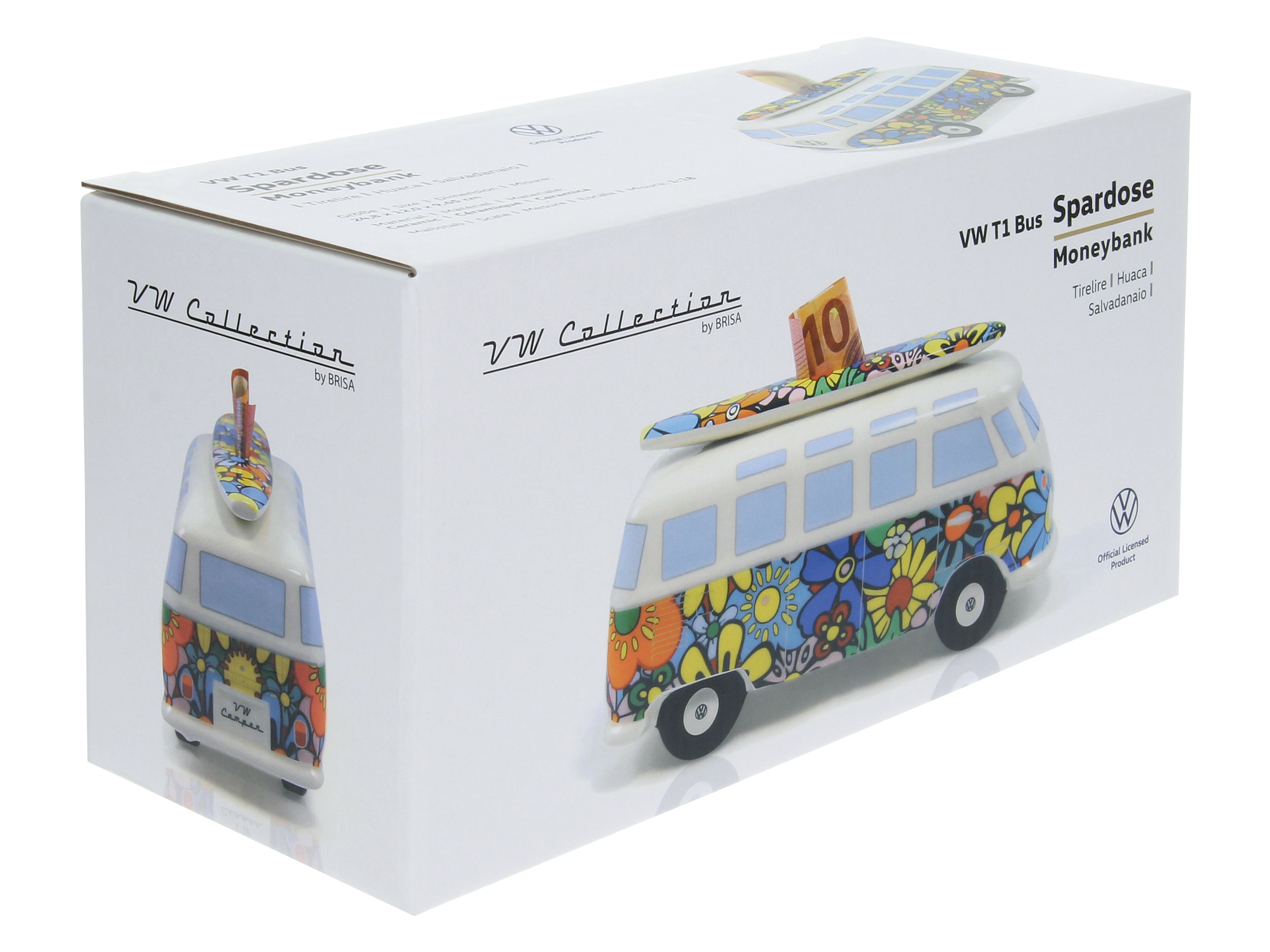 Salvadanaio VW T1 Bulli con tavola da surf (1:18)