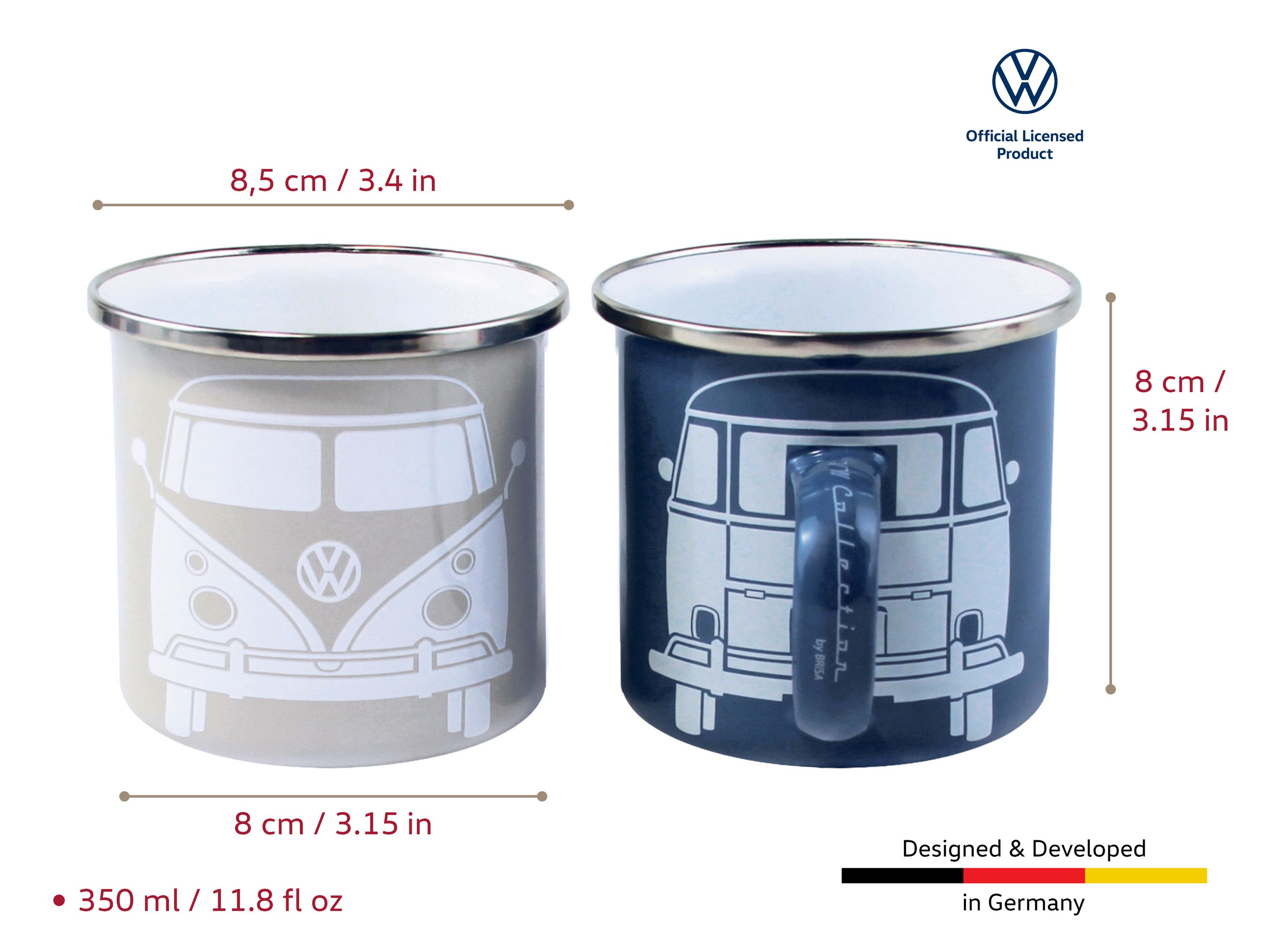 VOLKSWAGEN BUS VW T1 Combi Tasse émaillé, 2 pièces, 350ml - bleu/gris