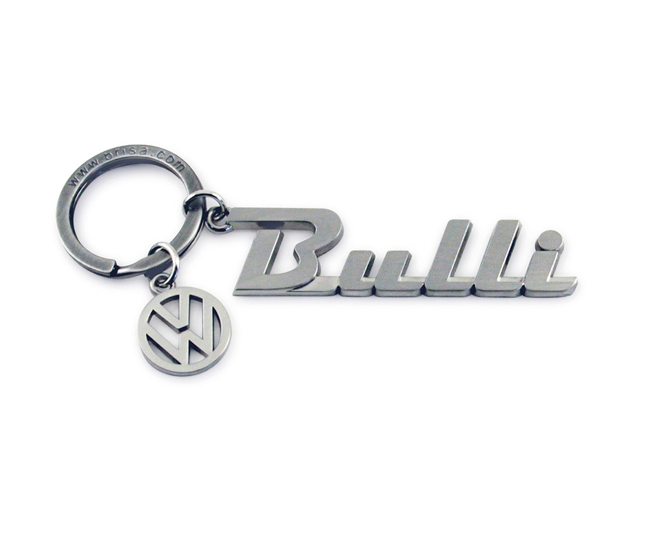 VW Bulli Bus Schlüsselanhänger mit Charm - Schriftzug Bulli