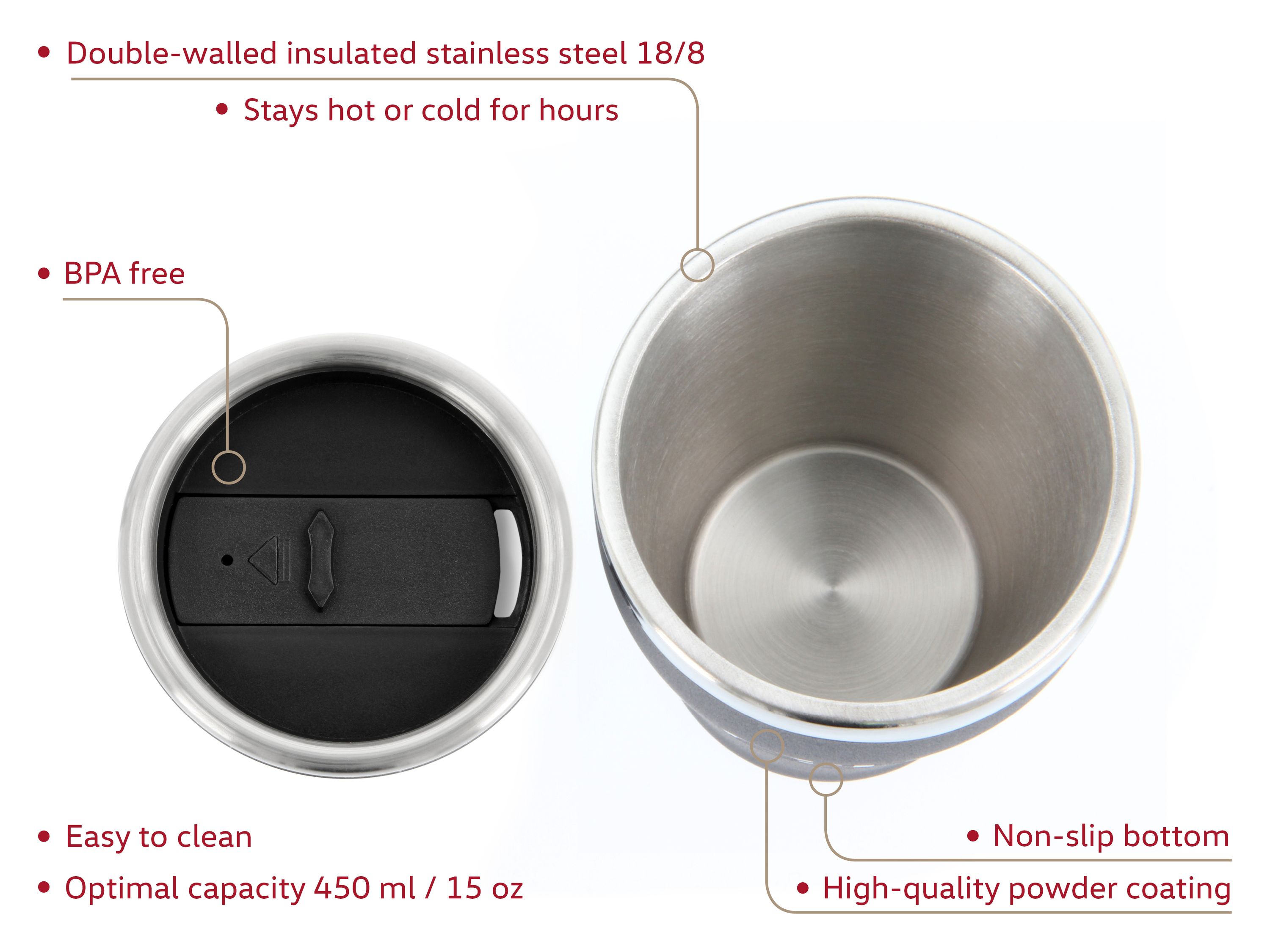 VW GTI stainless steel thermo mug, double walled, 450ml
