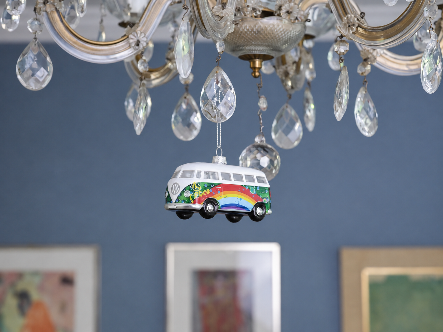 VW T1 Bulli Bus Deko-Anhänger & Weihnachtsschmuck aus Glas in Geschenkbox (Maßstab 1:40)