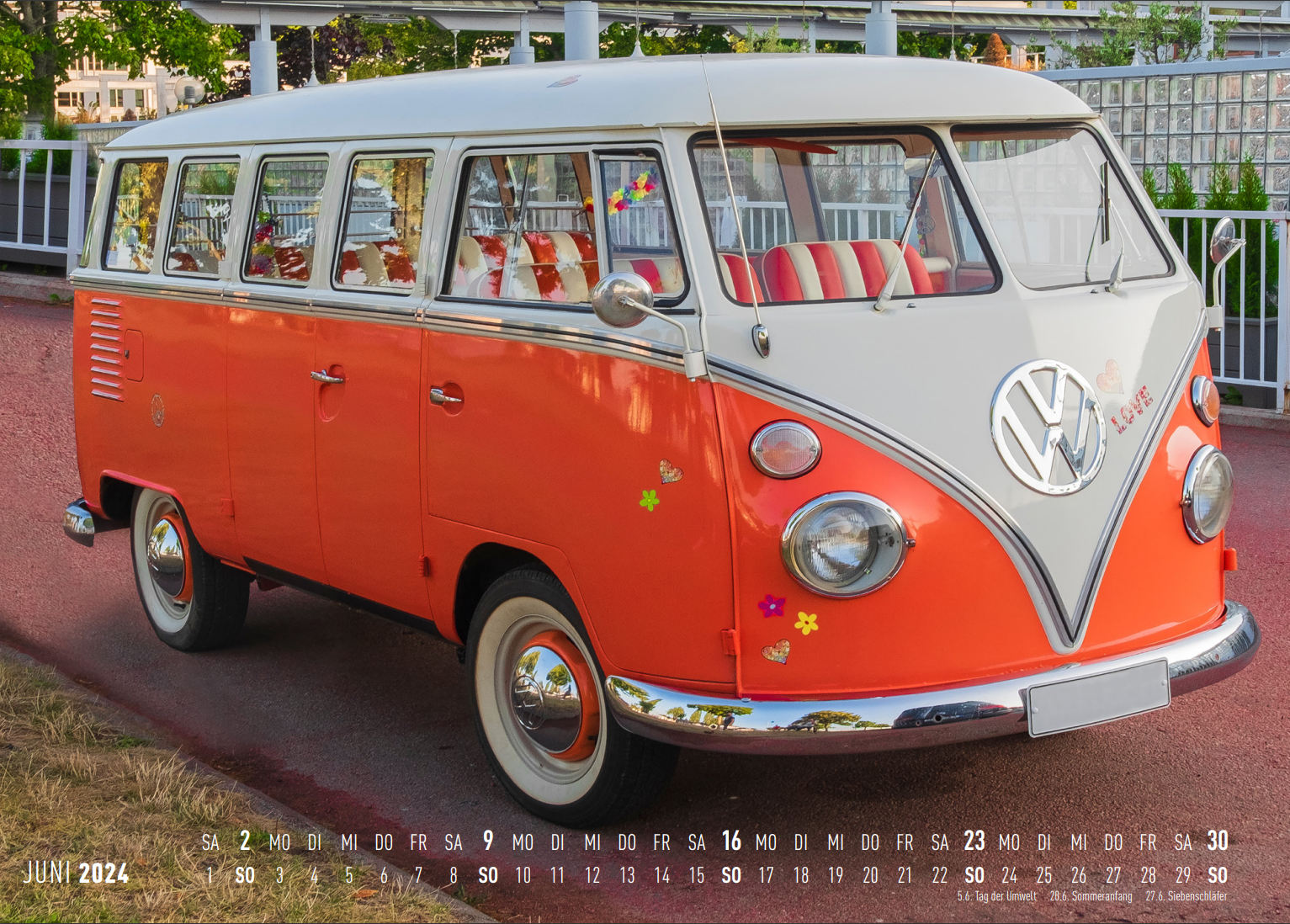 Calendario Volkswagen T1 Bus o Escarabajo 2024 (Grande 70x50cm / Pequeño 30x30cm)
