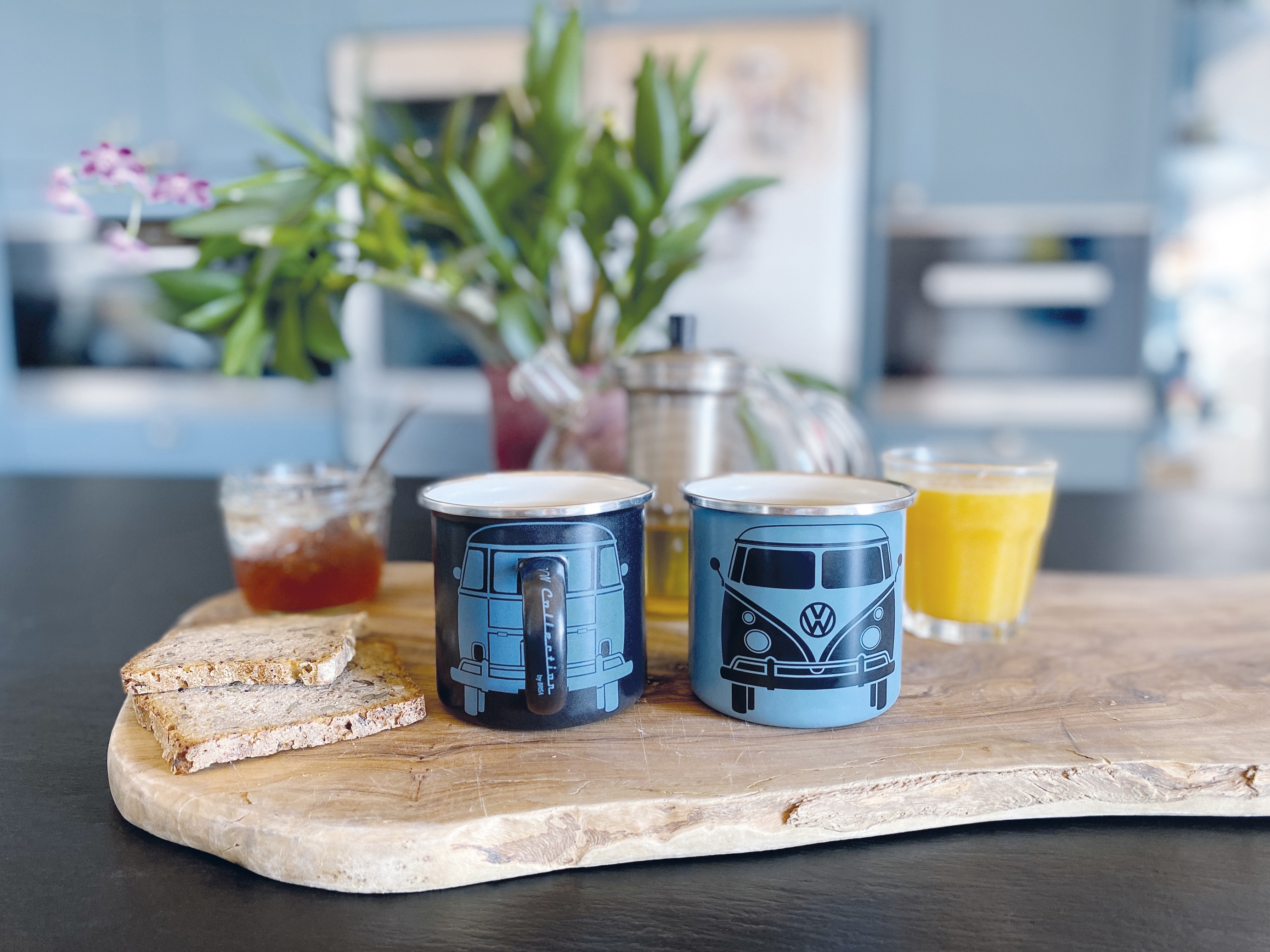 VOLKSWAGEN BUS VW T1 Combi Tasse émaillé, 2 pièces, 350ml - bleu/gris