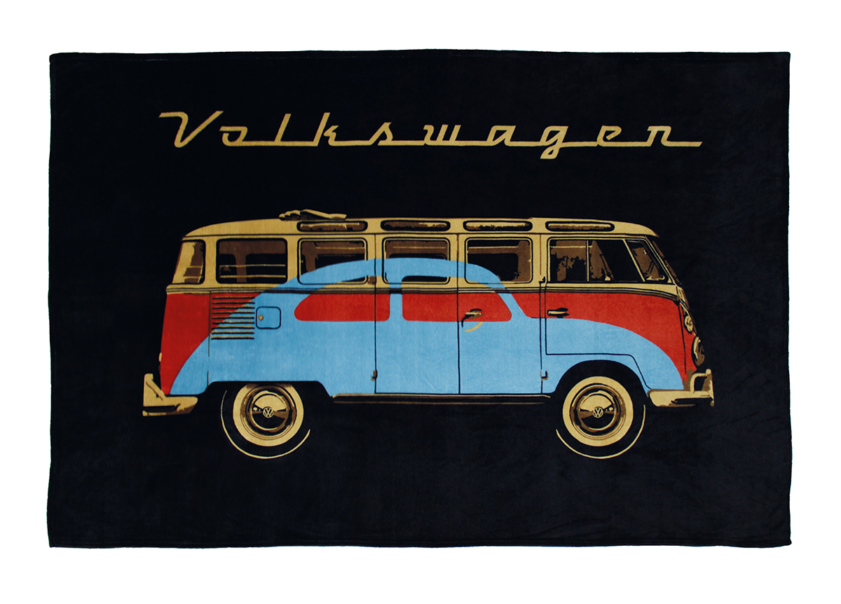 Coperta in pile VW Volkswagen, morbida e accogliente (solo VW, motivo T1 o Maggiolino) (150x200cm)
