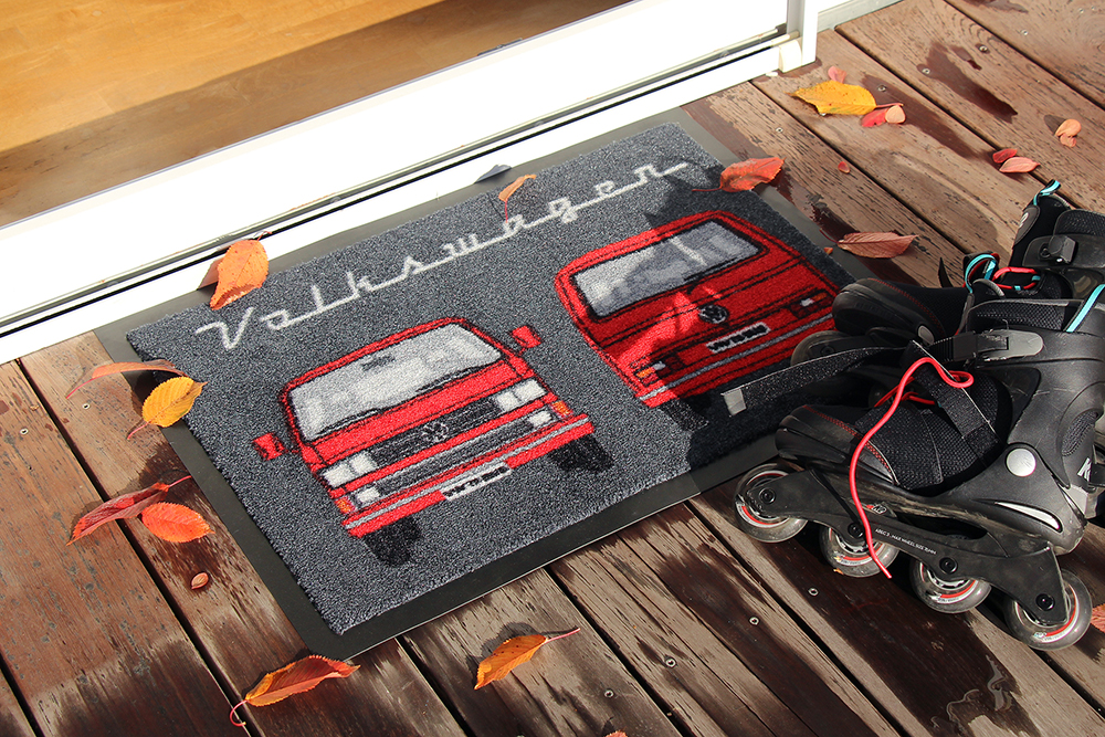 VW T3 Bulli Bus doormat, 70x50 cm - front & rear/blue