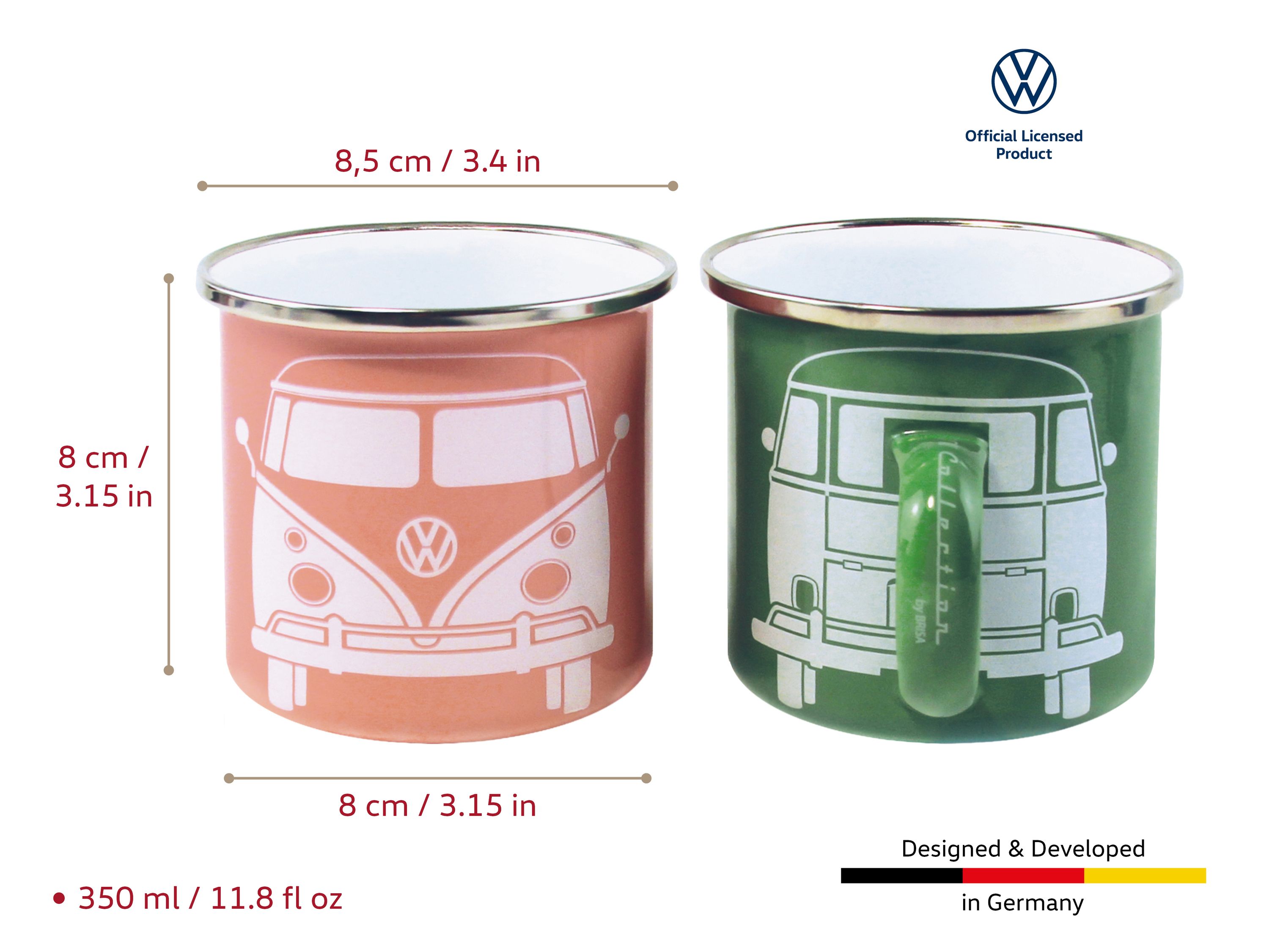 VW T1 Bulli bus mug enameled set of 2 350ml
