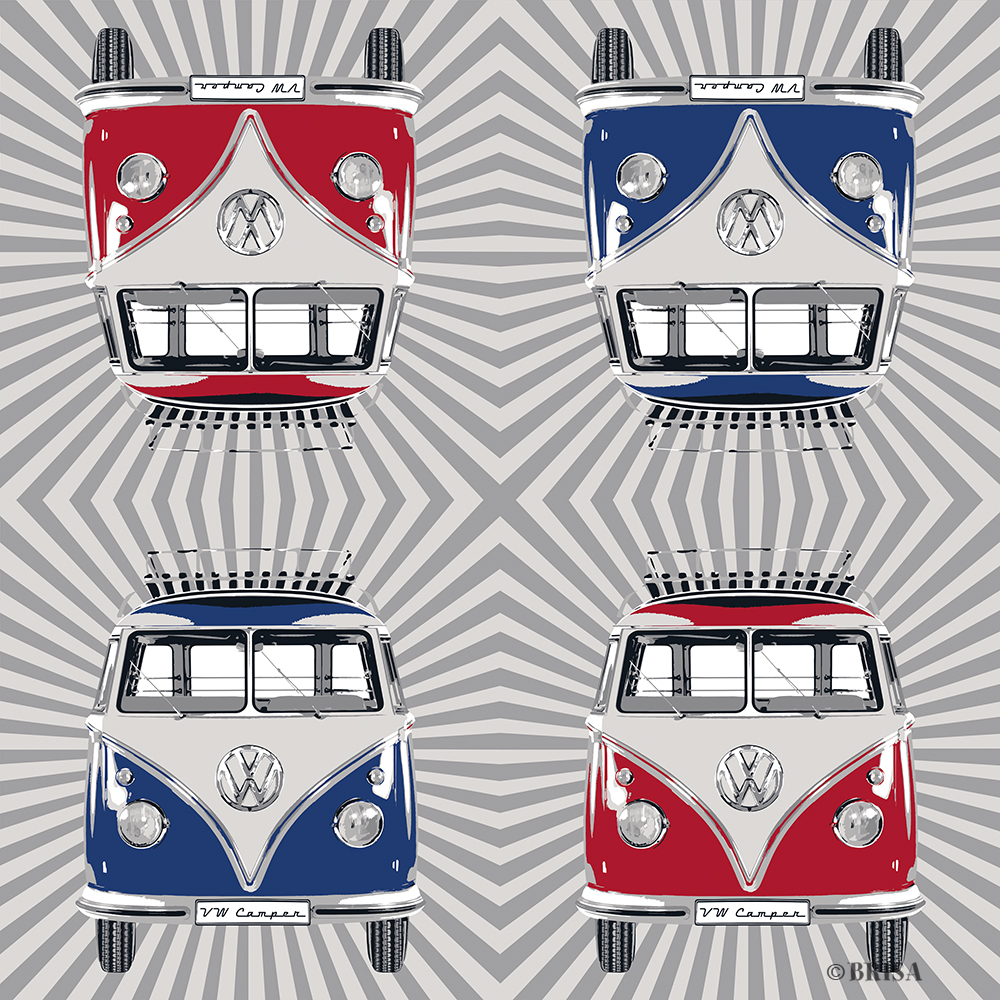 VOLKSWAGEN BUS VW T1 Combi Serviettes - Rayure/rouge&bleu