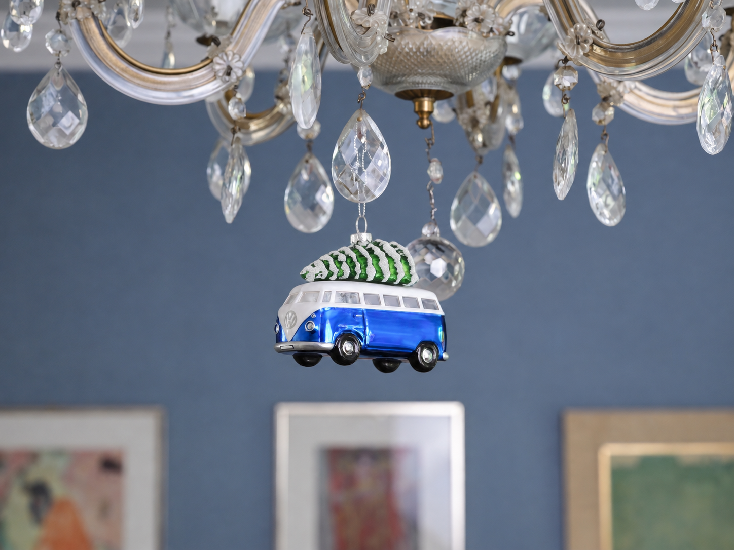 VW T1 Bulli Bus Deko-Anhänger & Weihnachtsschmuck aus Glas in Geschenkbox (Maßstab 1:40)