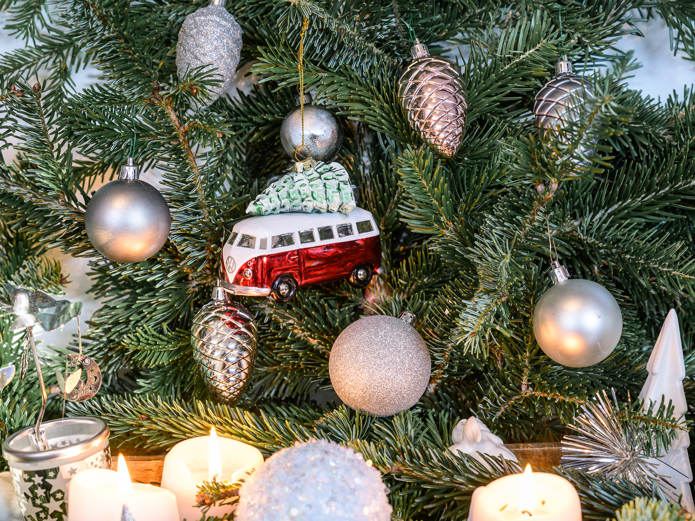 Pendentif décoratif VW T1 Bulli Bus & décorations de Noël en verre dans une boîte cadeau