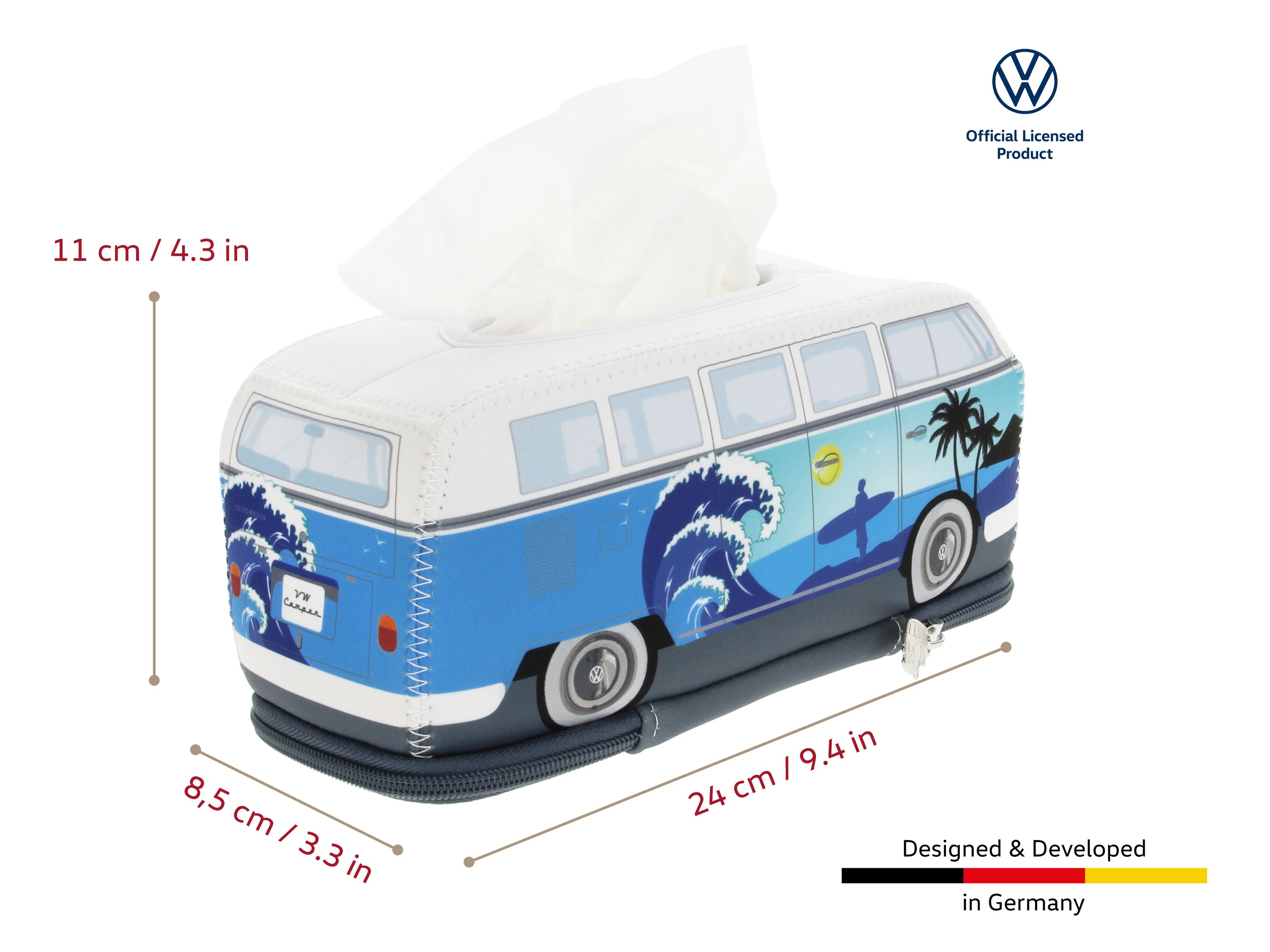 VOLKSWAGEN BUS VW T1 Combi Distributeur de mouchoirs cosmétiques en néoprène -couleur pétrole/marron