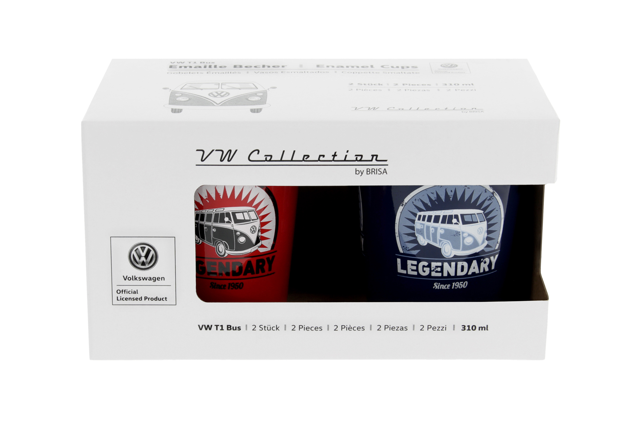 VOLKSWAGEN BUS VW T1 Combi Gobelet émaillé, 2 pièces, 310ml - rouge/bleu