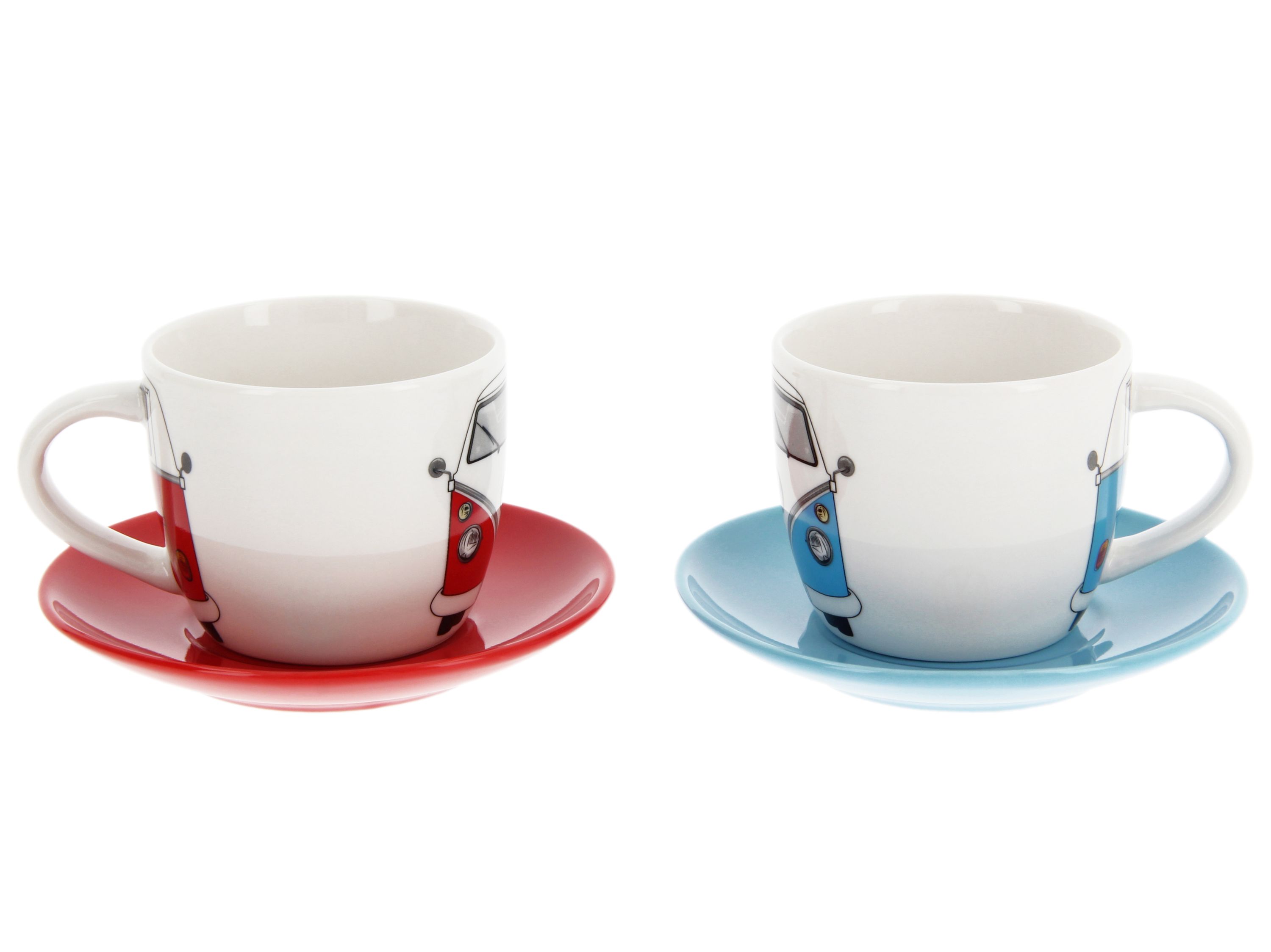 VW T1 Bus Tazzine da caffè Espresso, Set di 2 pezzi, 100ml - Fronte/rosso&blu