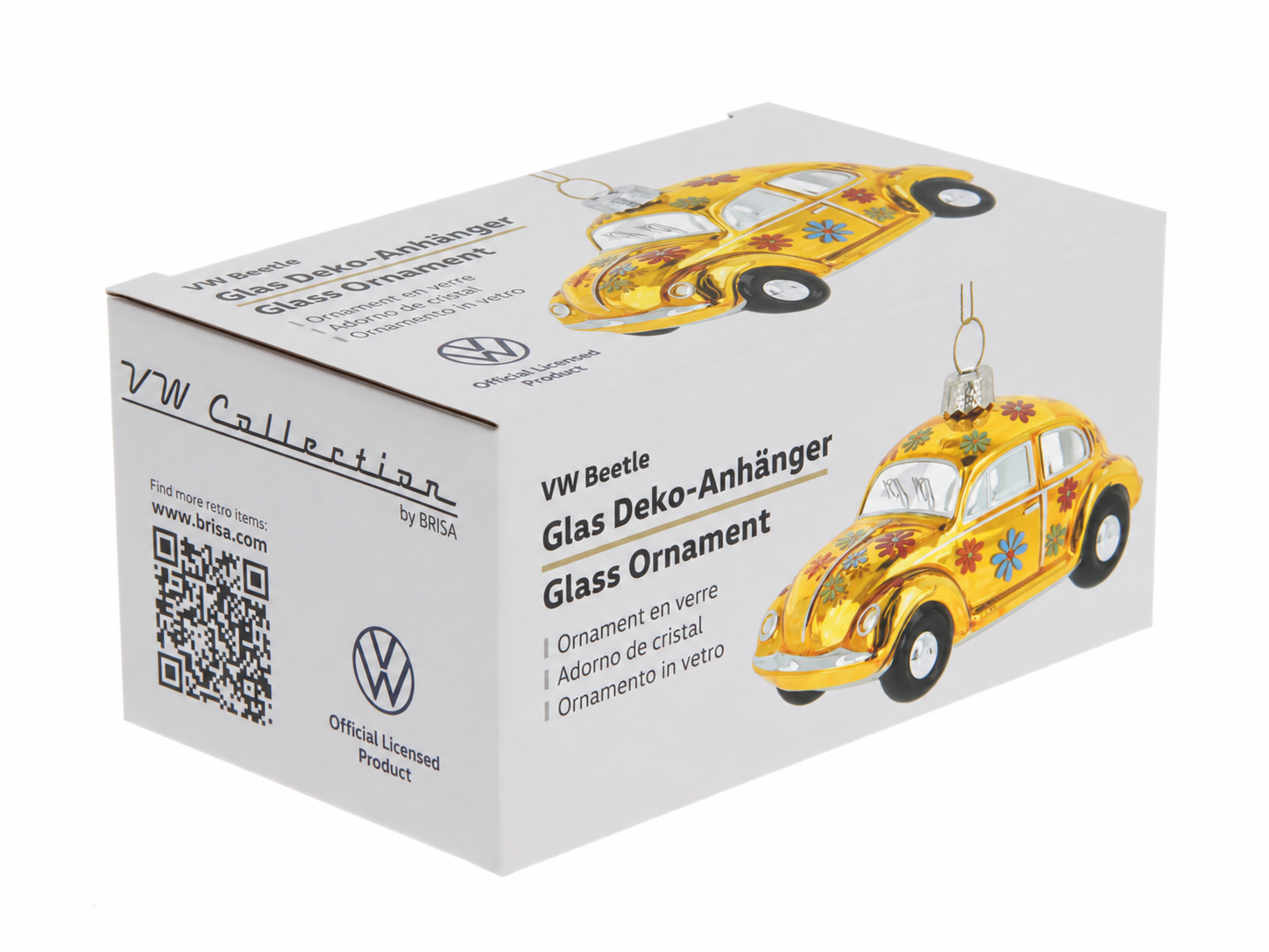 VW Käfer Deko-Anhänger & Weihnachtsschmuck aus Glas in Geschenkbox (Maßstab 1:40)