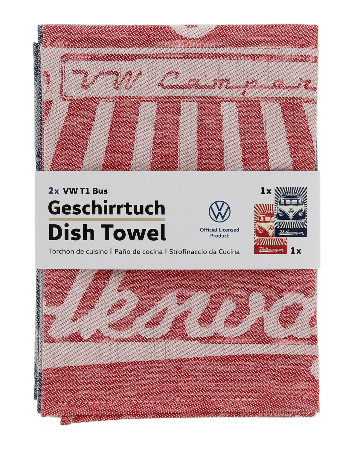 VW T1 Combi Torchon à vaisselle, 2 pièces - rouge/bleu