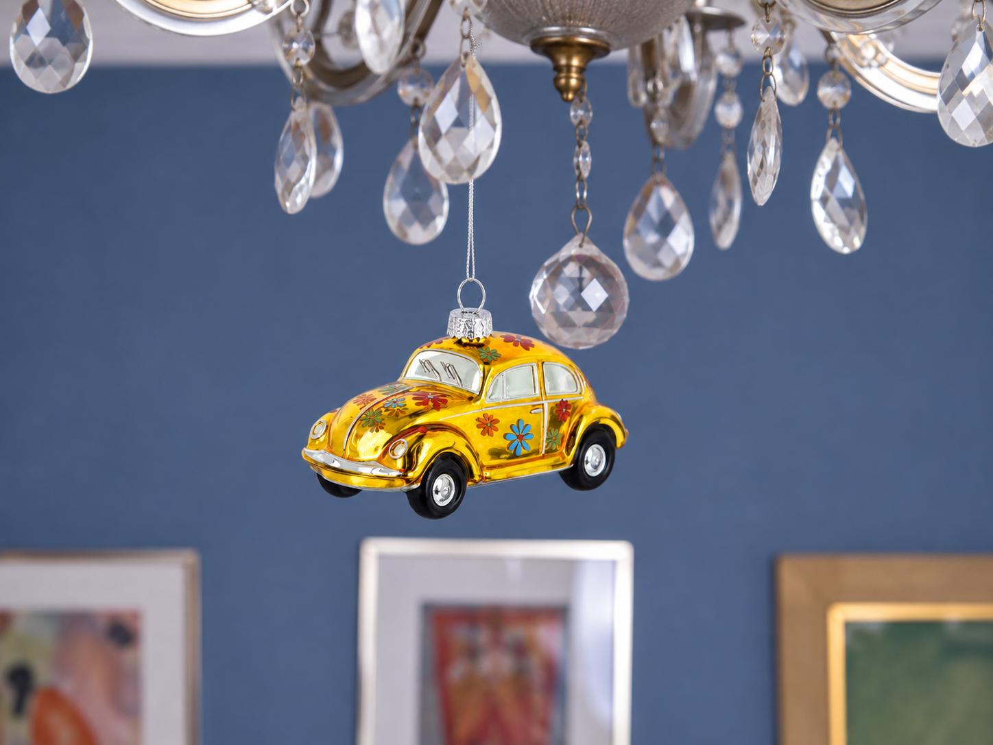 VW Käfer Deko-Anhänger & Weihnachtsschmuck aus Glas in Geschenkbox (Maßstab 1:40)
