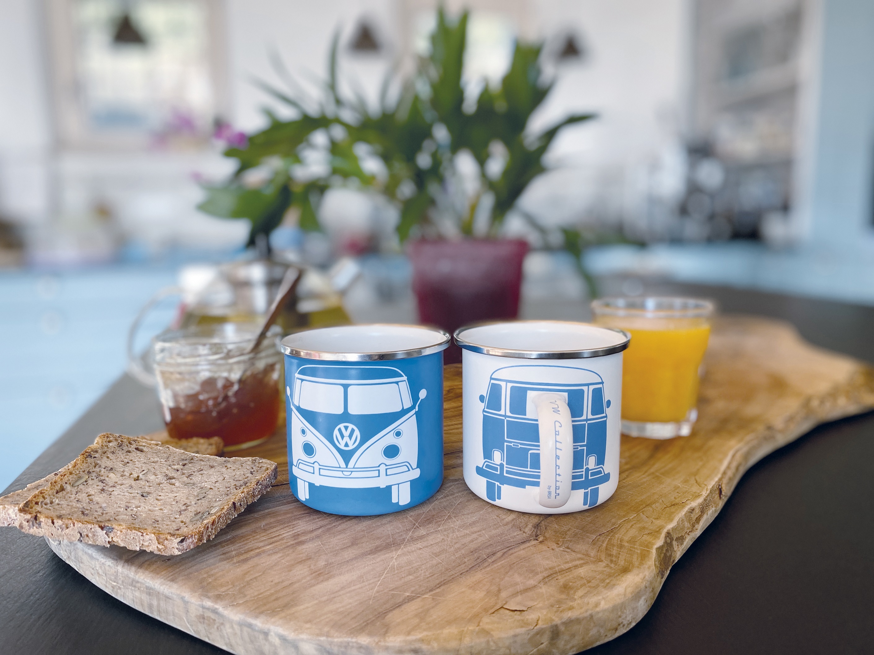 VOLKSWAGEN BUS VW T1 Combi Tasse émaillé, 2 pièces, 350ml - bleu/gris