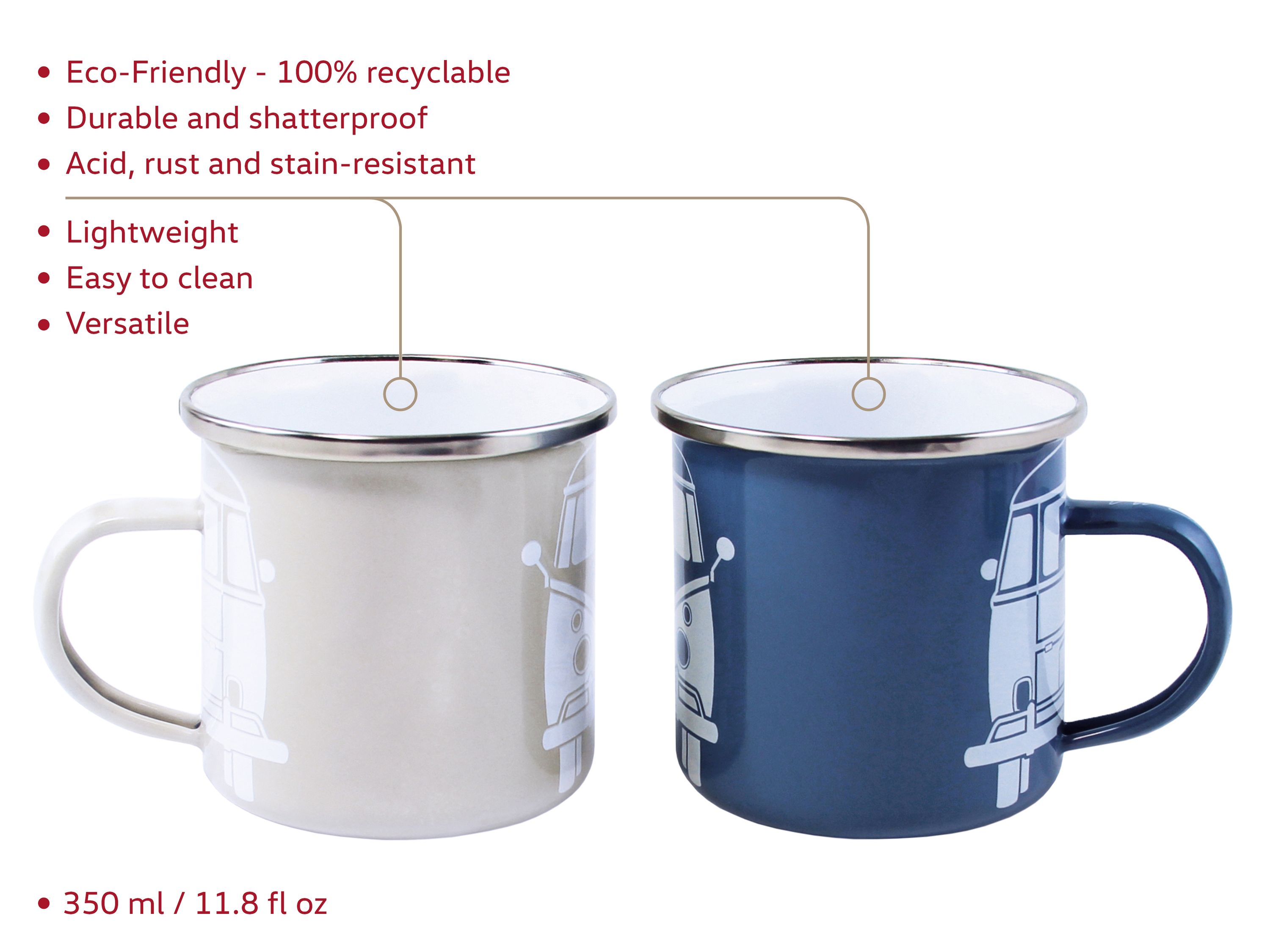 VOLKSWAGEN BUS VW T1 Combi Tasse émaillé, 2 pièces, 350ml - bleu/gris