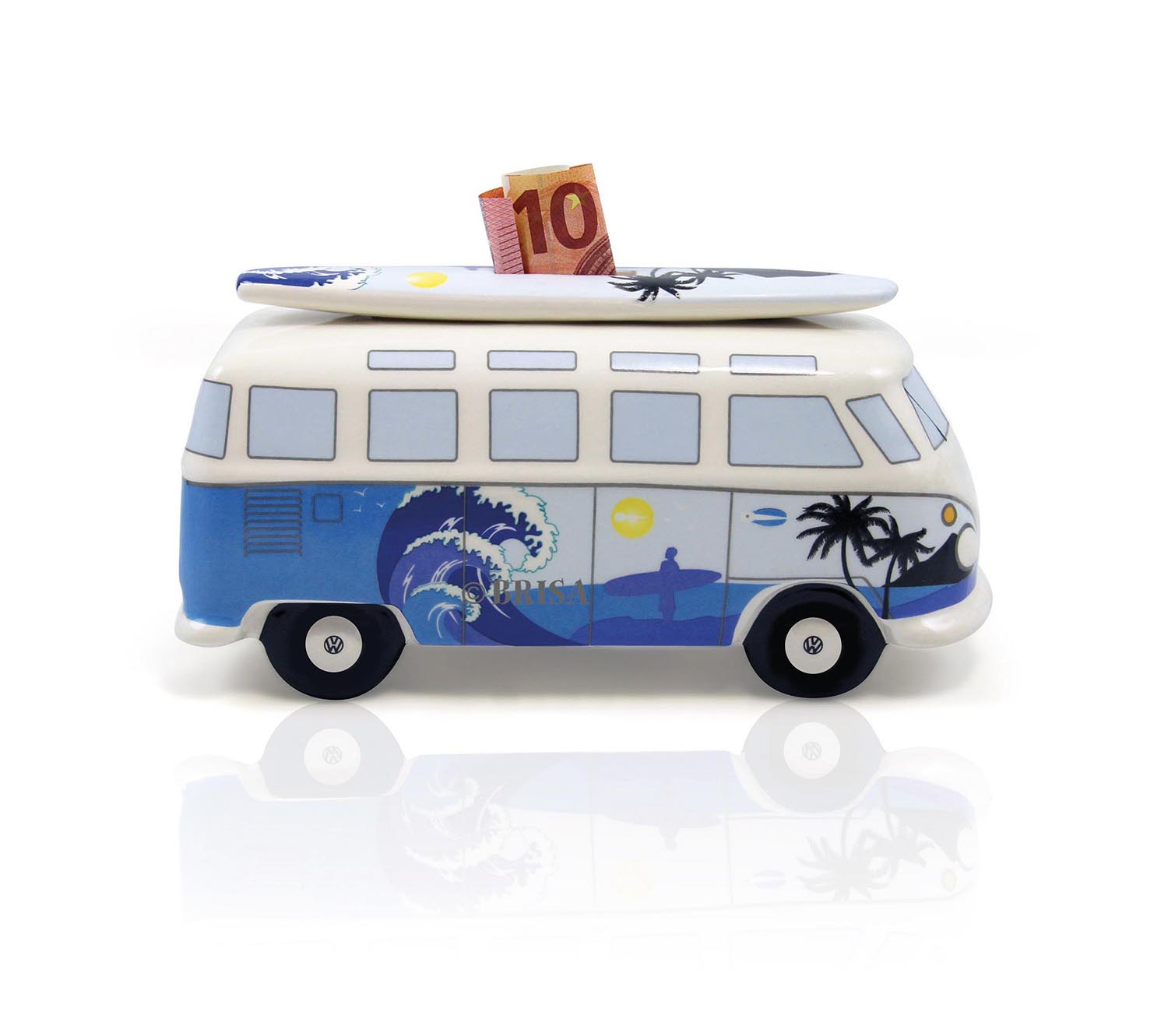Salvadanaio VW T1 Bulli con tavola da surf (1:18)