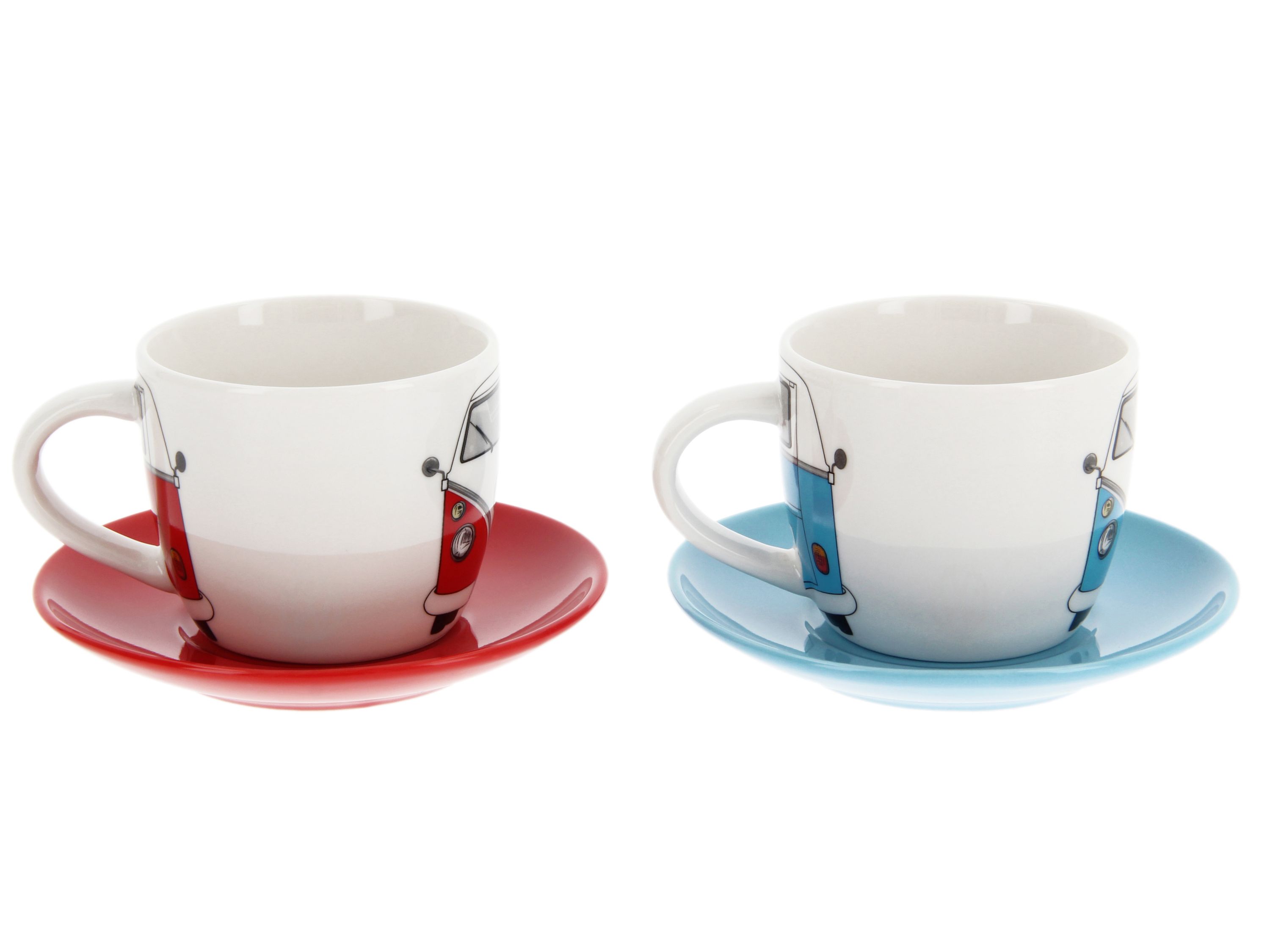 VW T1 Bus Tazzine da caffè Espresso, Set di 2 pezzi, 100ml - Fronte/rosso&blu