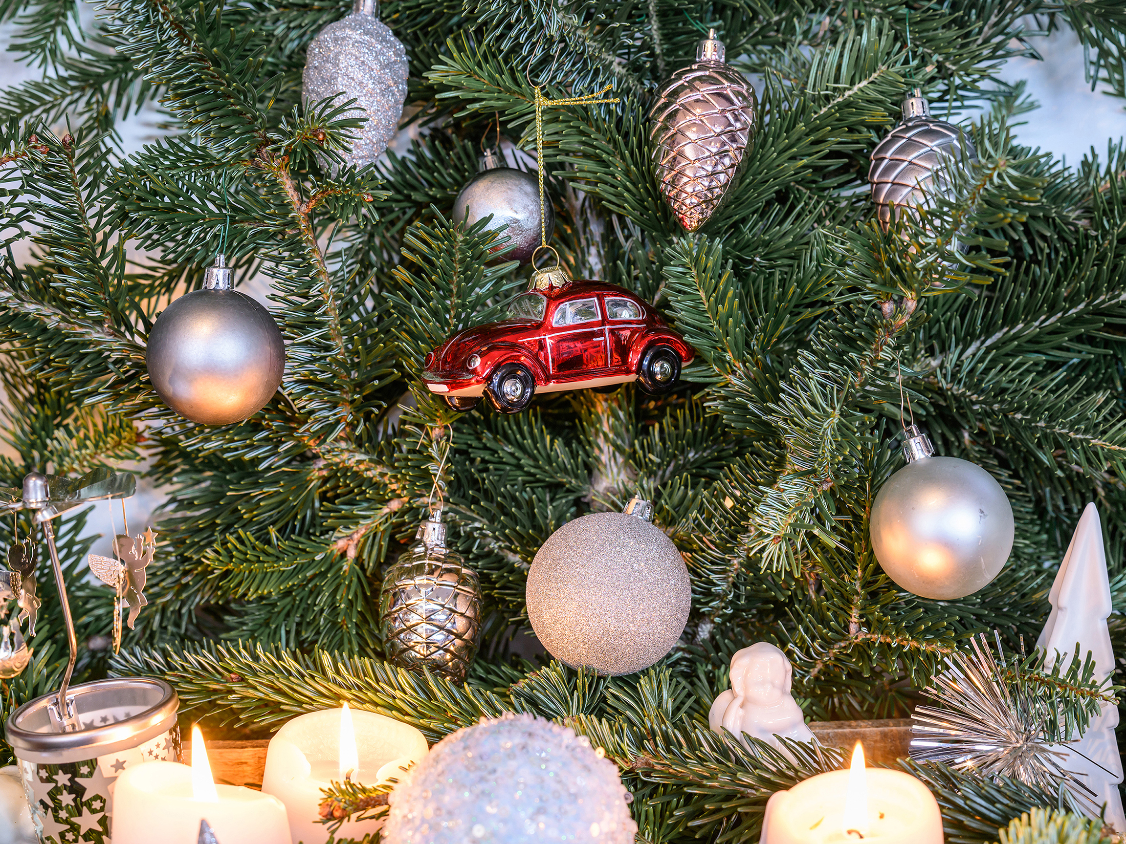 Pendentifs décoratifs VW Coccinelle & décorations de Noël en verre en boîte cadeau
