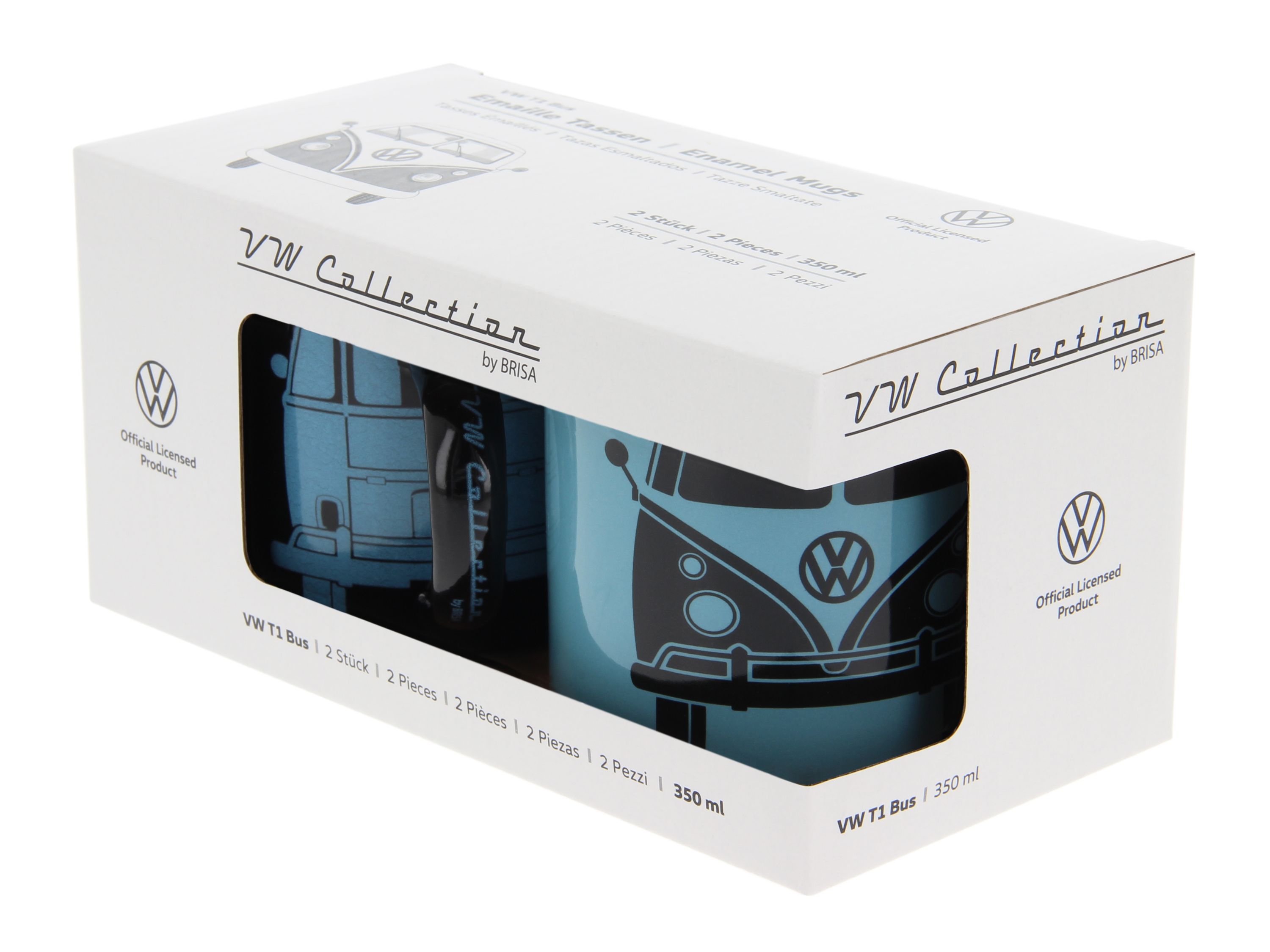 VOLKSWAGEN BUS VW T1 Combi Tasse émaillé, 2 pièces, 350ml - bleu/gris