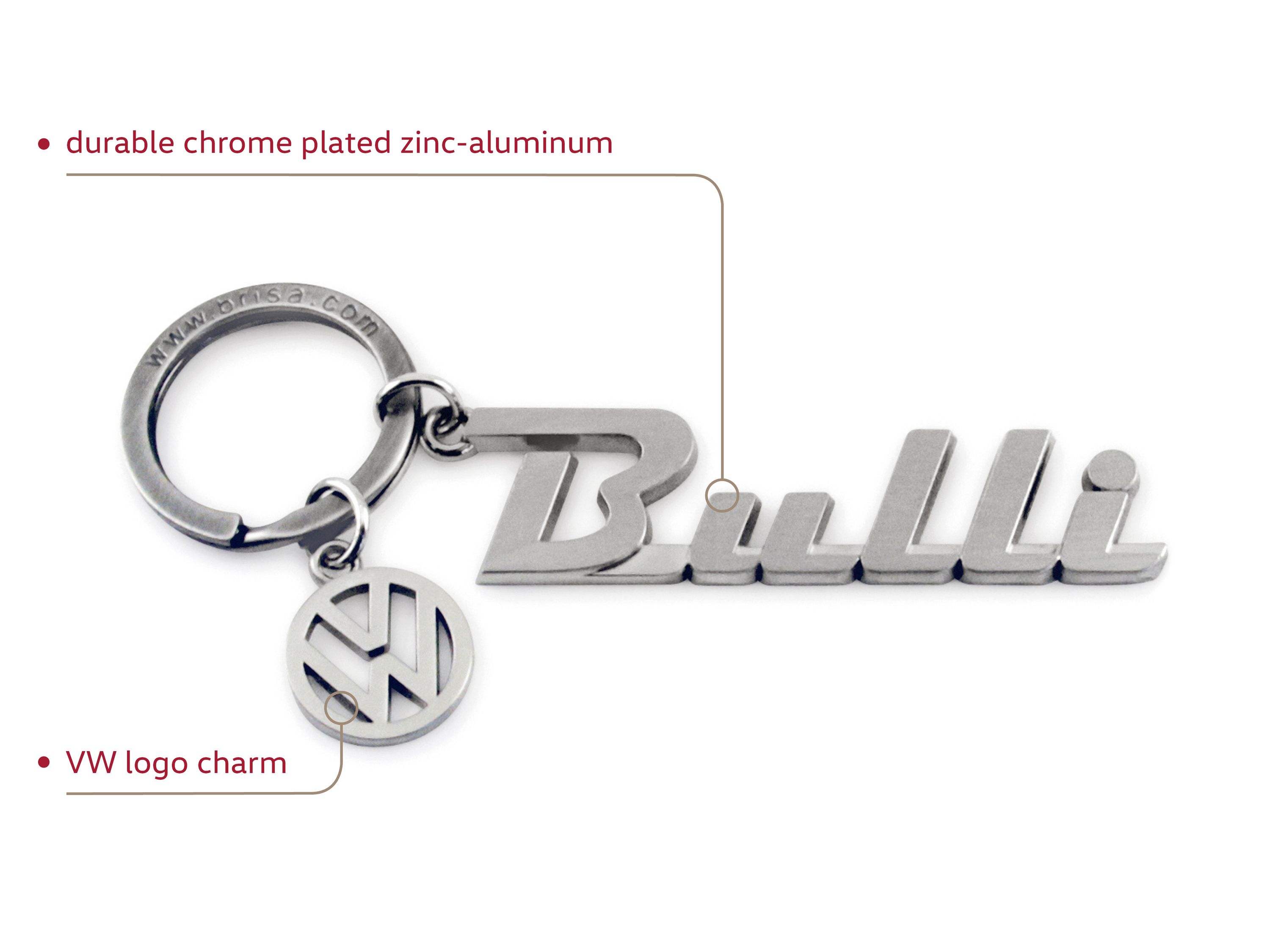 VW Bulli Bus Schlüsselanhänger mit Charm - Schriftzug Bulli
