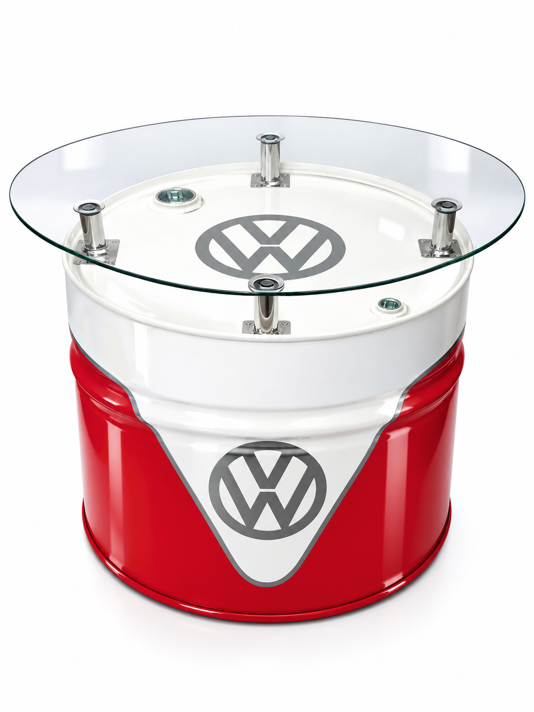 VW T1 Bus Ölfass-Tisch (rot/weiß oder blau/weiß)