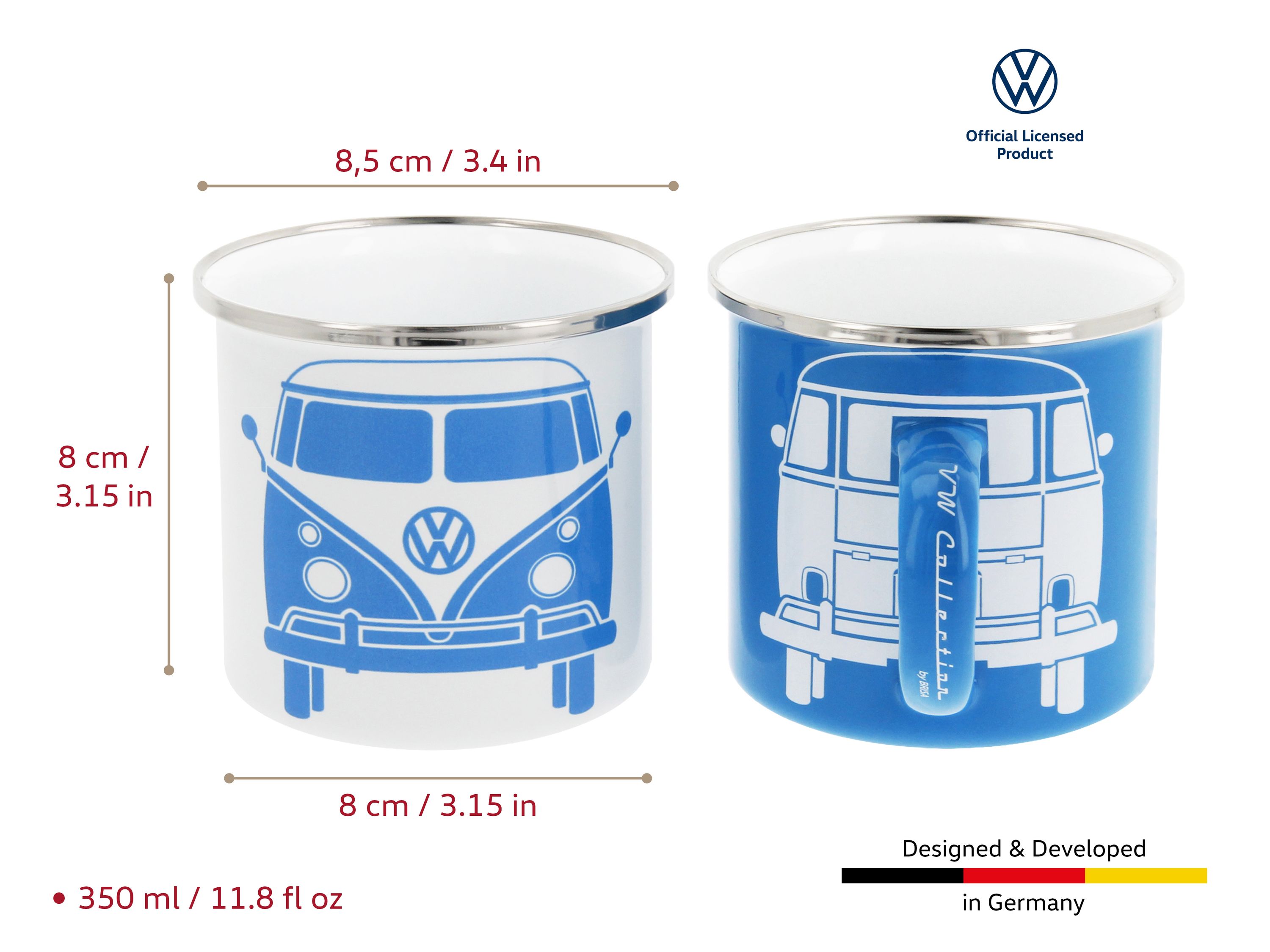 VOLKSWAGEN BUS VW T1 Combi Tasse émaillé, 2 pièces, 350ml - bleu/gris