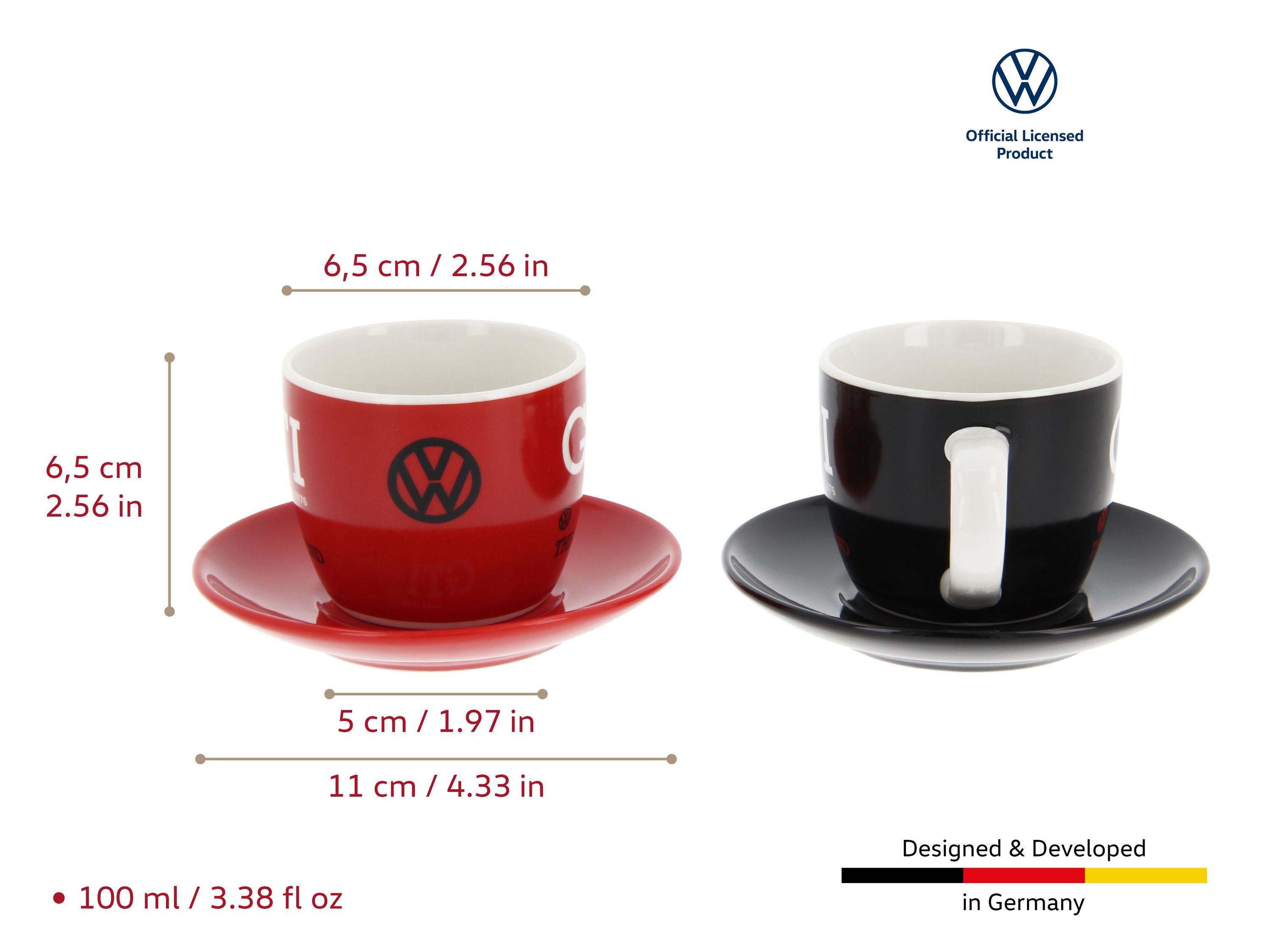 VOLKSWAGEN VW GTI Service Tasse à Café Expresso, 2 pièces, 100ml - The Legend/rouge & noir