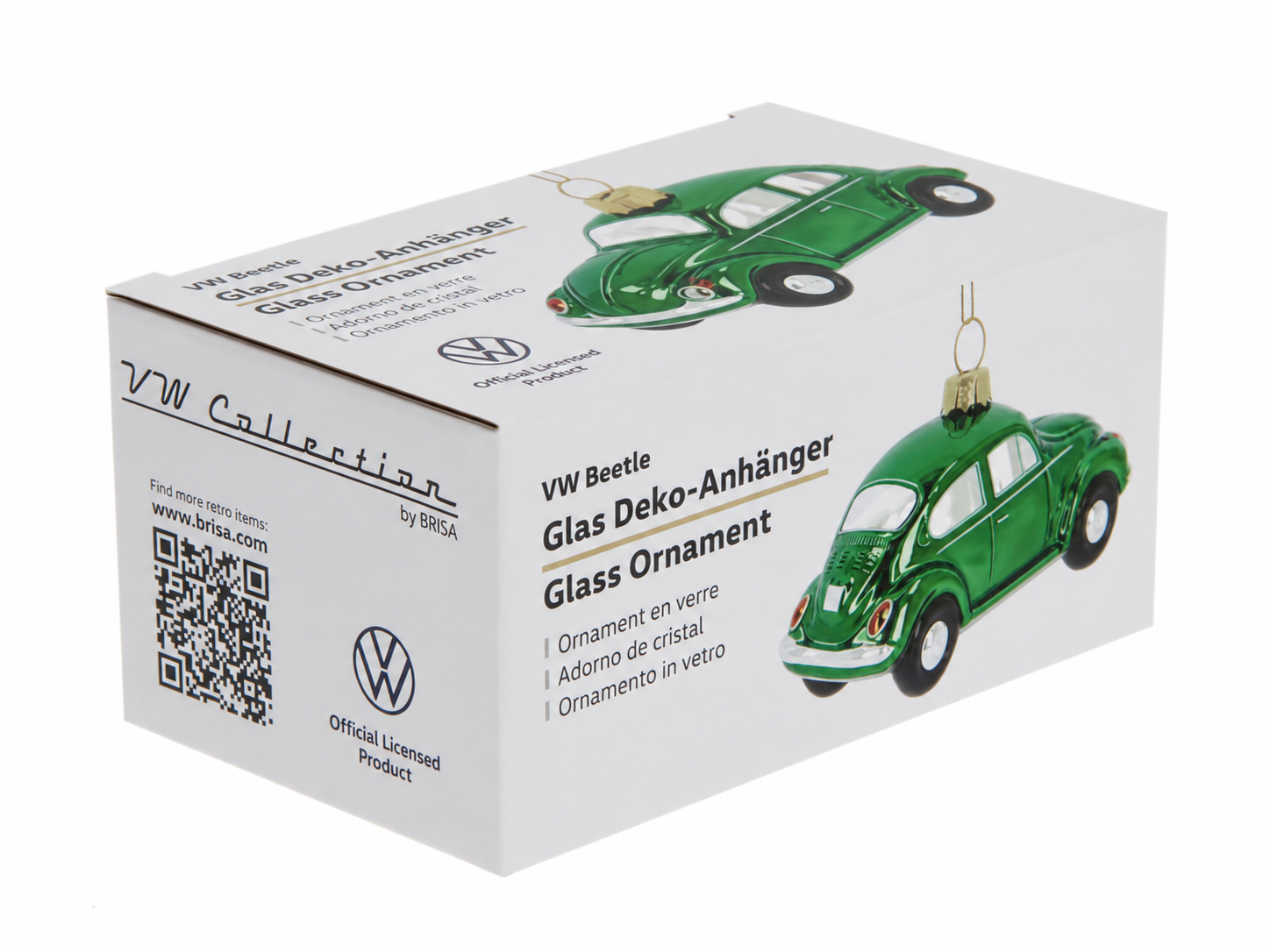 VW Käfer Deko-Anhänger & Weihnachtsschmuck aus Glas in Geschenkbox (Maßstab 1:40)