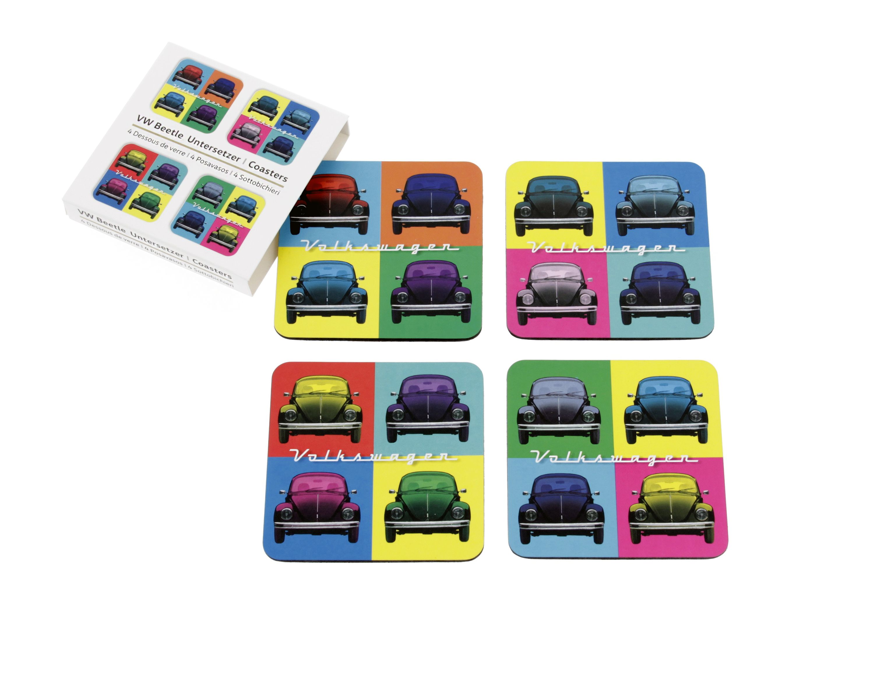 VW Käfer Untersetzer 4er Set im Pappschuber - Multicolor